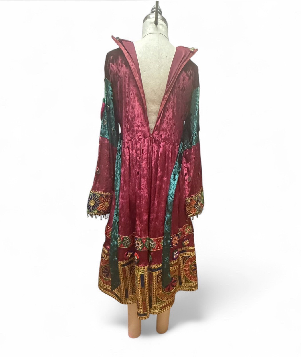Afghan Traditional Kuchi Hand sewn Velvet Dress Set Shisha Beads Embroidery