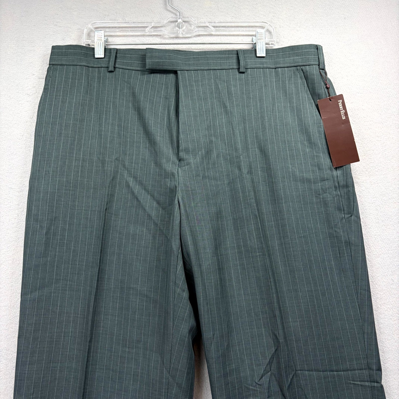 Perry Ellis Portfolio Dress Pants Mens 38×32 Green Pinstripe Formal Wide Leg NEW