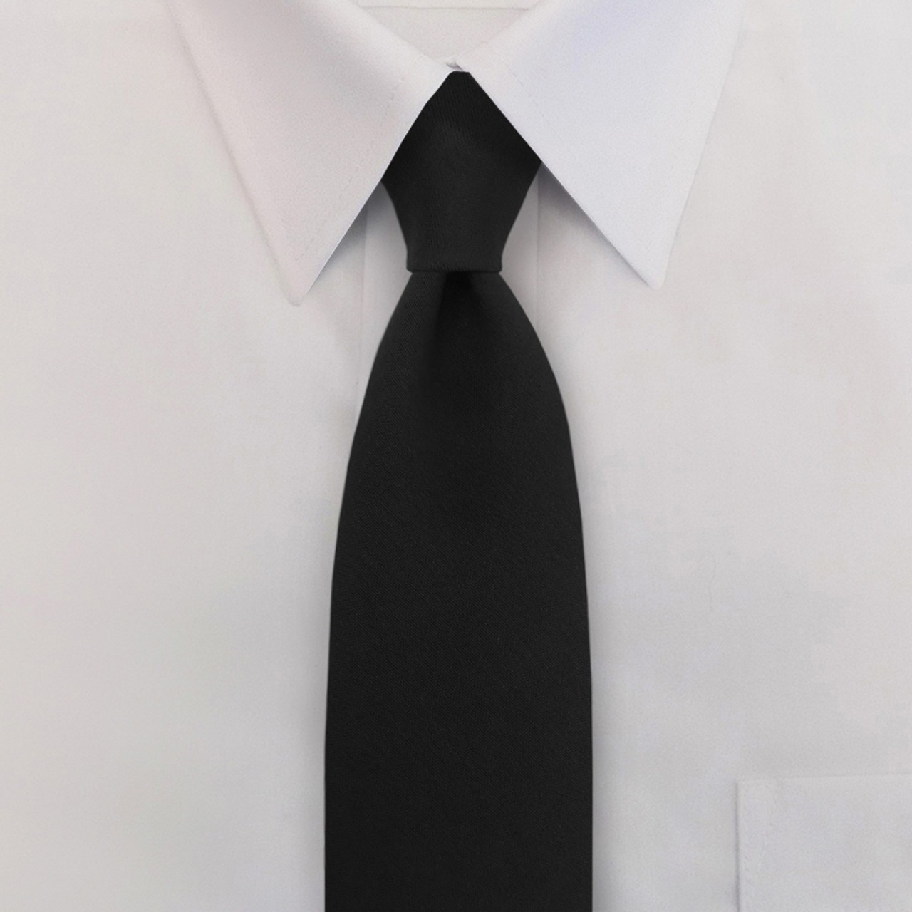 SAMUEL BROOME POLYESTER/WOOL CLIP-ON NECKTIE W/ BUTTONHOLES BLACK, 18″ LONG