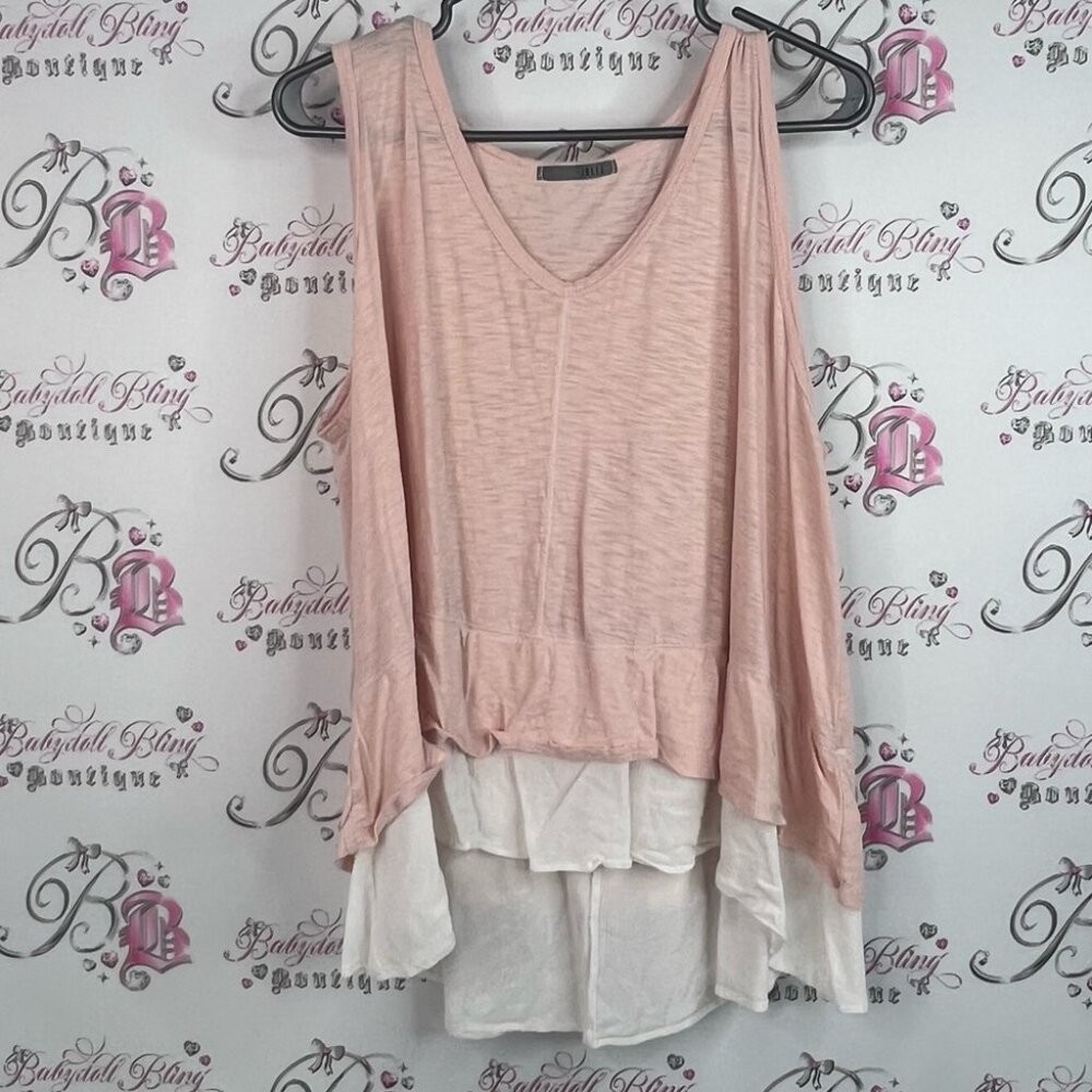 Jolie tank top asymmetrical hem dual white Blush and Ivory Layered Tank Top