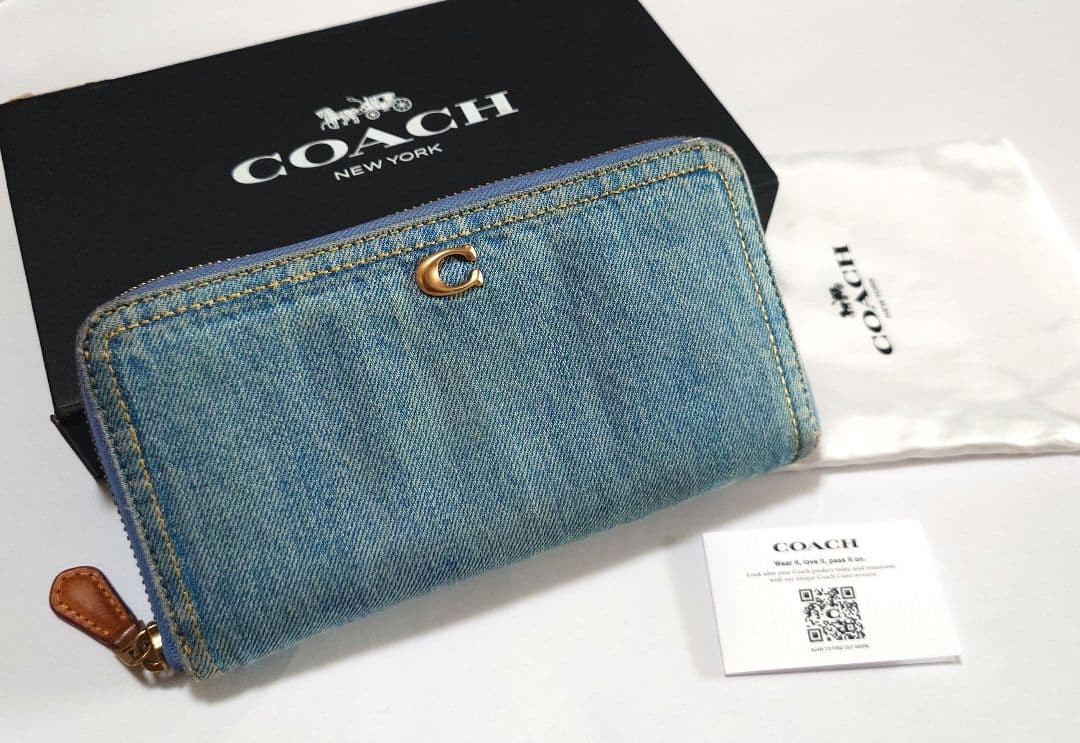 COACH Wallet Long Wallet Accordion Zip Wallet Denim