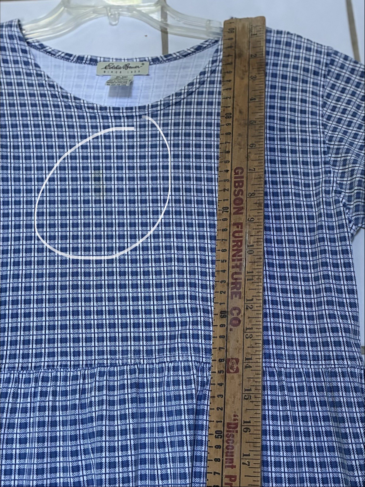 Vintage Eddie Bauer Blue Gingham Plaid Cotton Maxi Dress Pockets M Petite