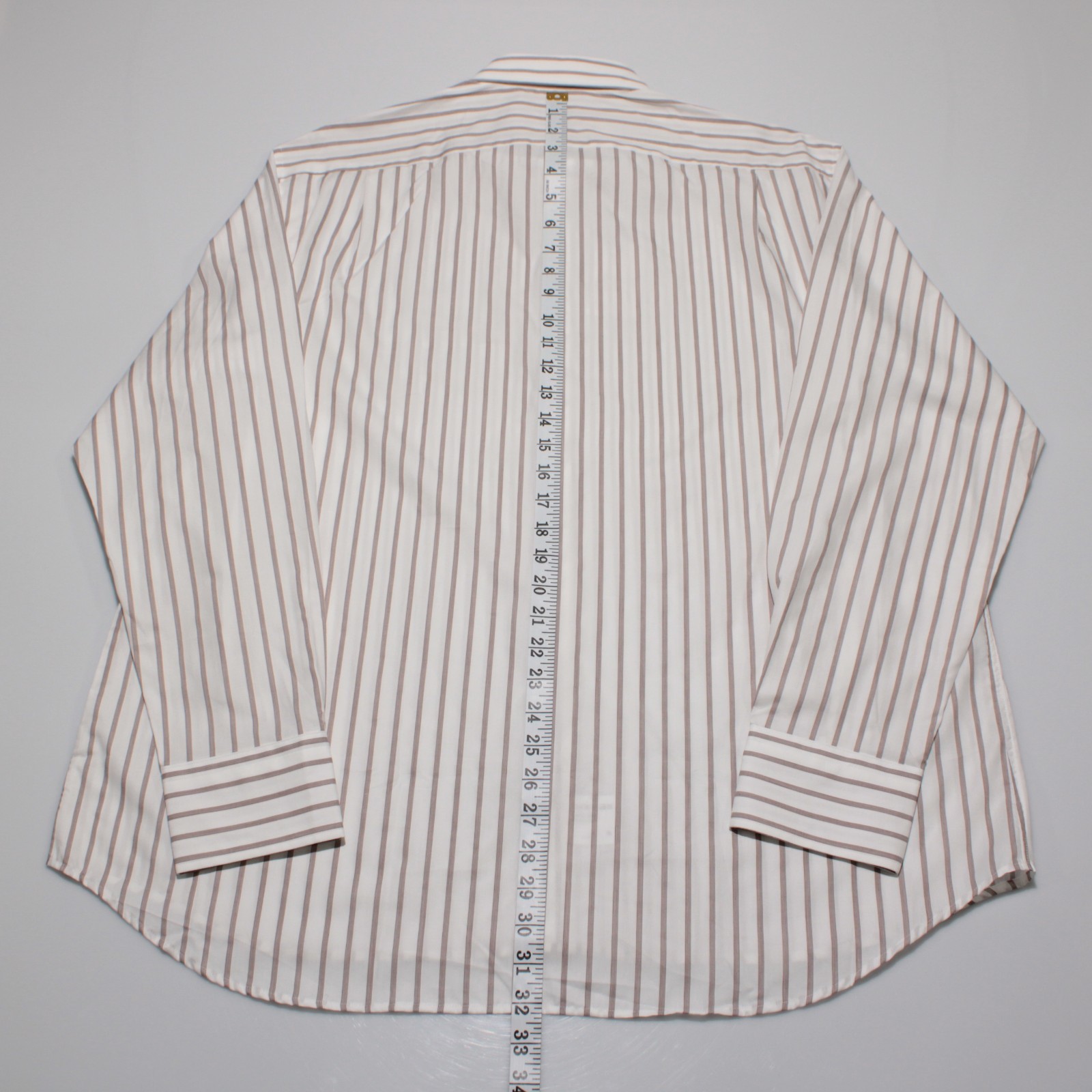 Stenstroms NWT Dress Shirt Size 46 18 in White with Brown Stripes 100% Cotton