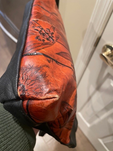 Curve top CI Whiting Leather Leaf tote bag Made in USA 2 strap