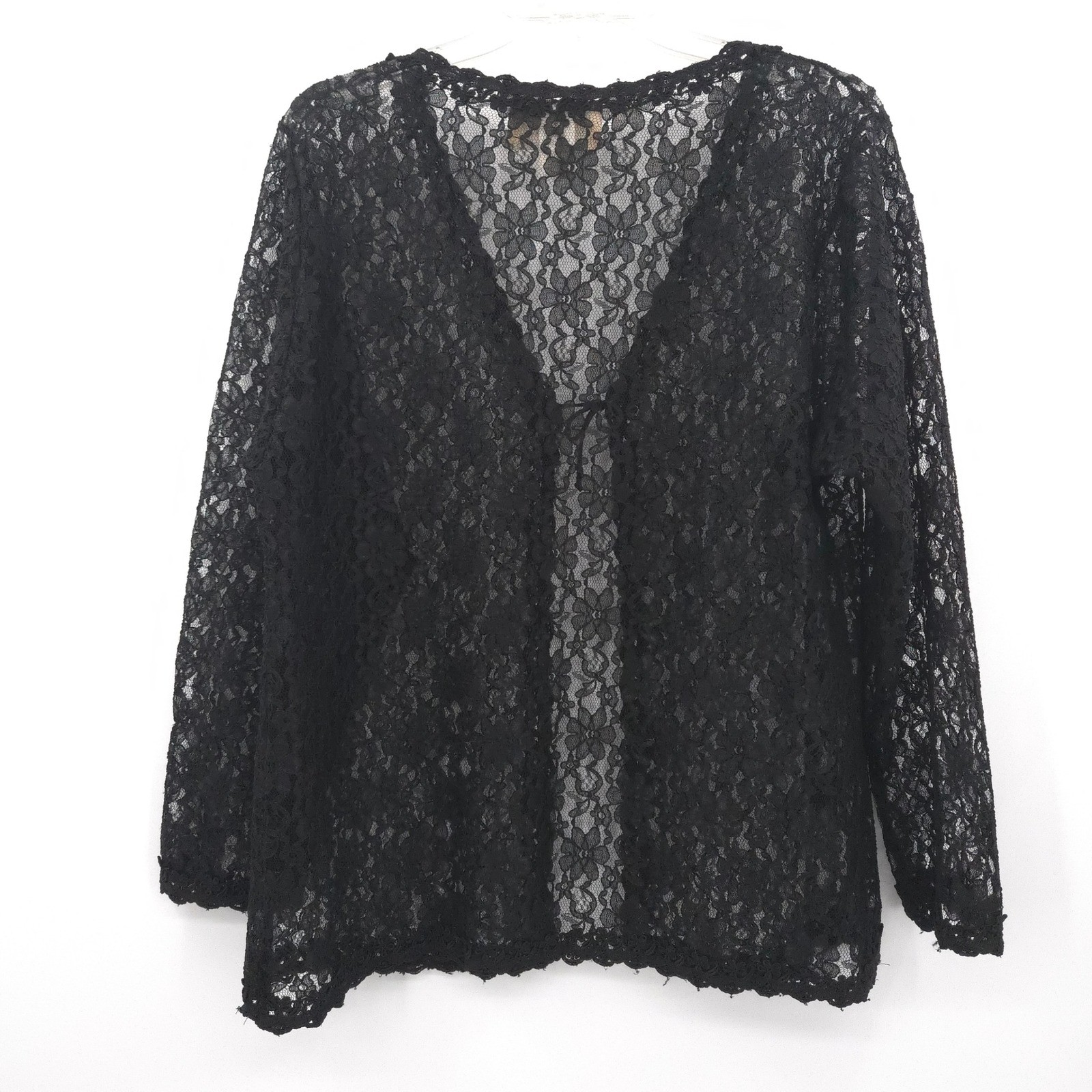 Magnet Art Lynn Yang Lace Cardigan Vintage Women L Black Sheer Tie Front Shrug