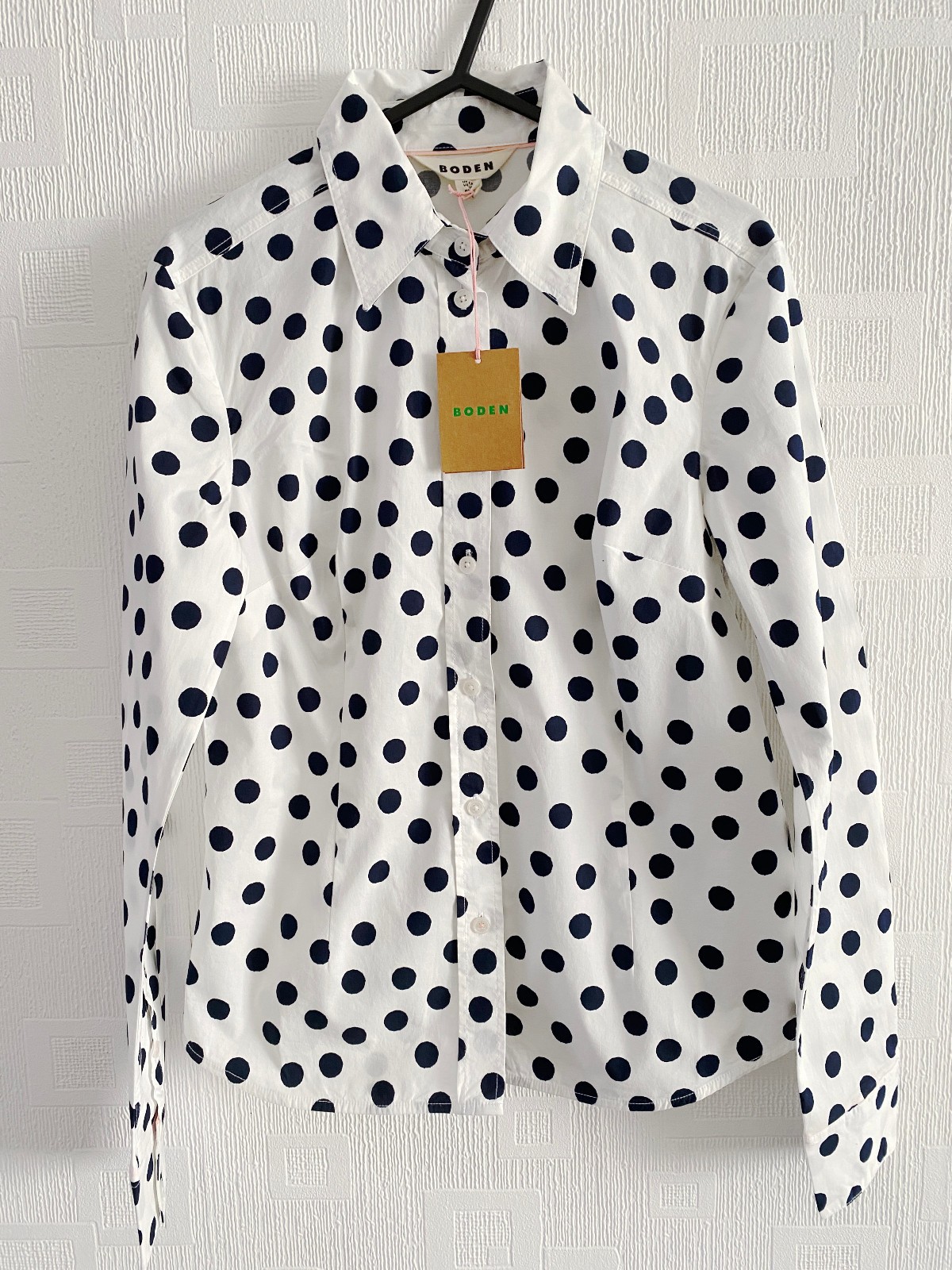 Boden Saskia Stretch Cotton shirt size 6R NEW. T1673. ivory/navy blue