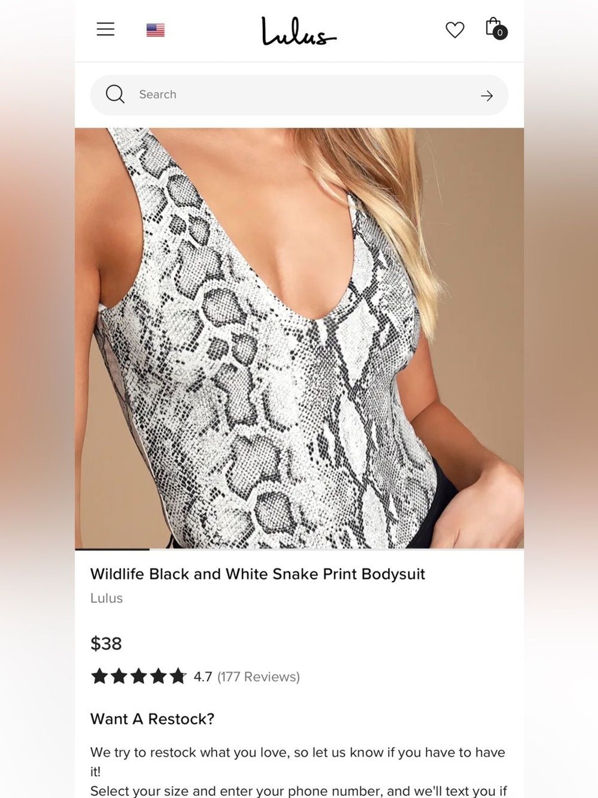 LULUS Women’s Wildlife Black and White Snake Print One Piece Bodysuit Size XS