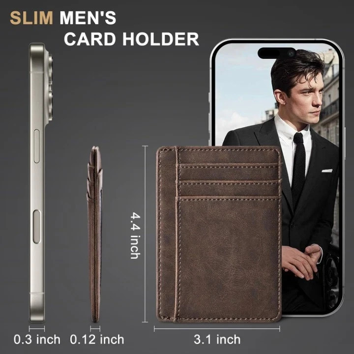 Men’s Slim Minimalist Leather Wallet RFID Blocking Front Pocket Card Holder