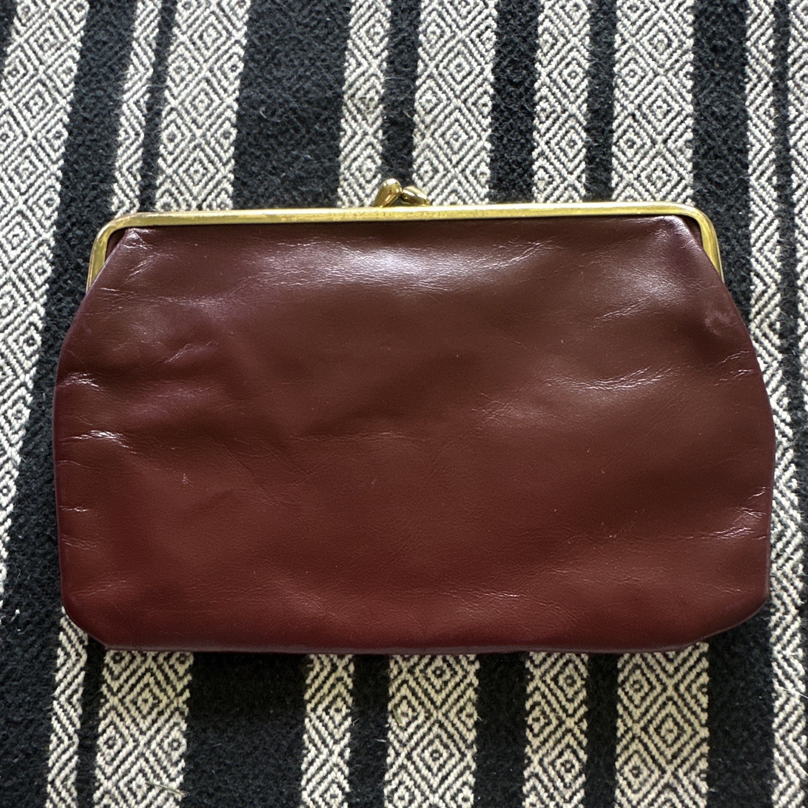 John Romain Brown Kiss Lock Solid Coin Wallet for Women Logo Accent 7.75 inches