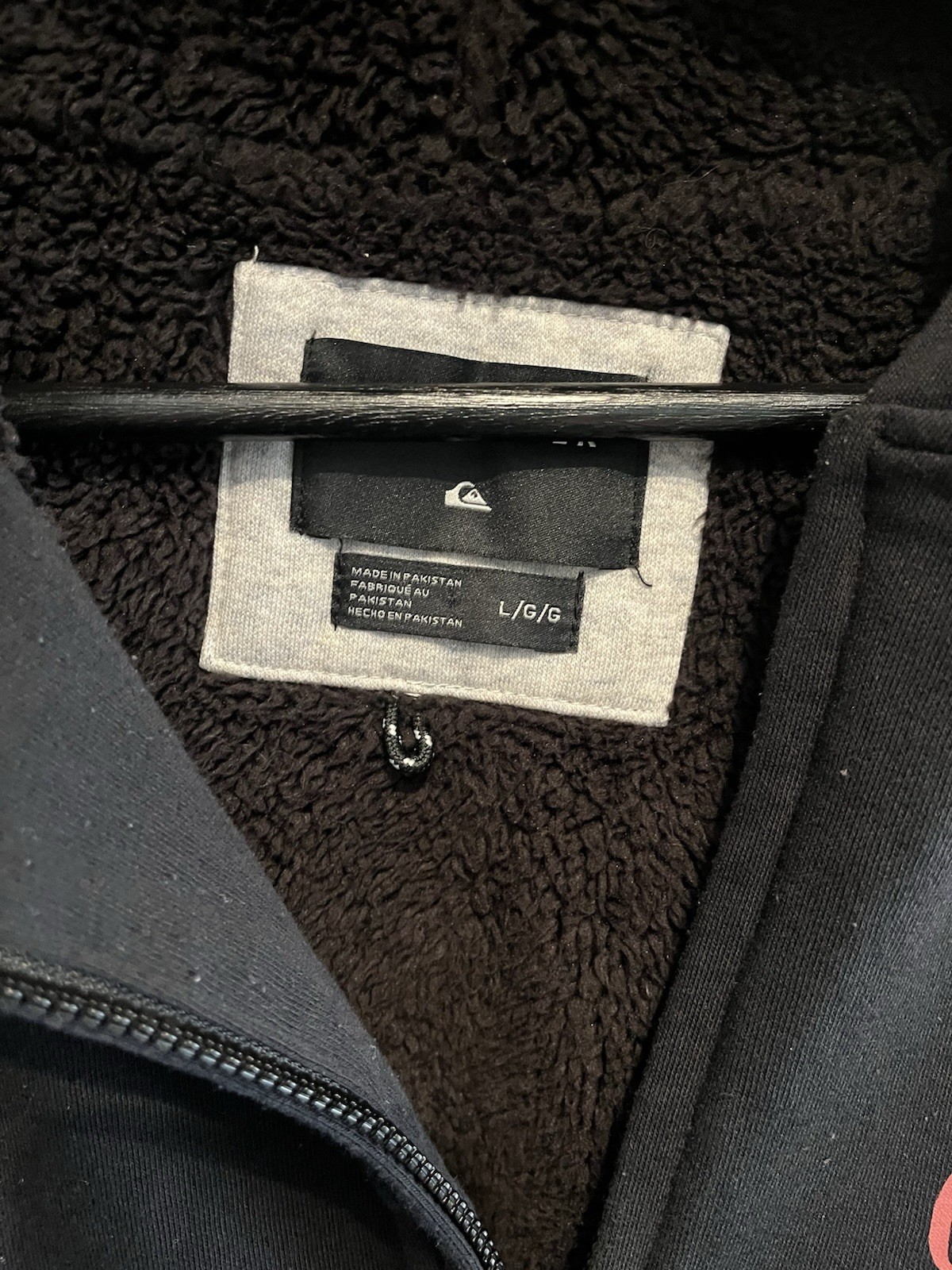 Quicksilver Black Sherpa Fleece Lined Hoodie Zip Up Jacket Pink Logo Thick Large