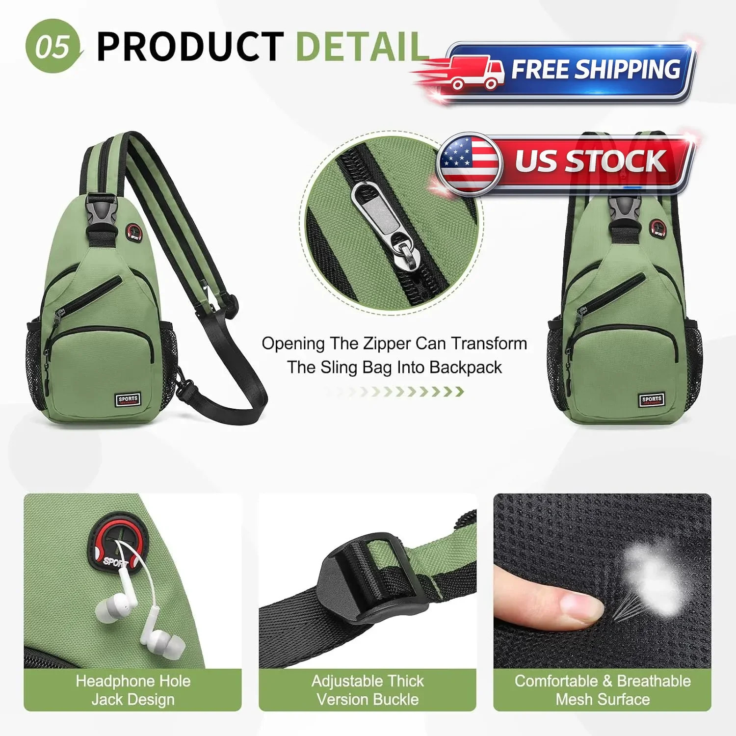 Sling Backpack, Multipurpose Crossbody Shoulder Bag Travel Hiking Daypack