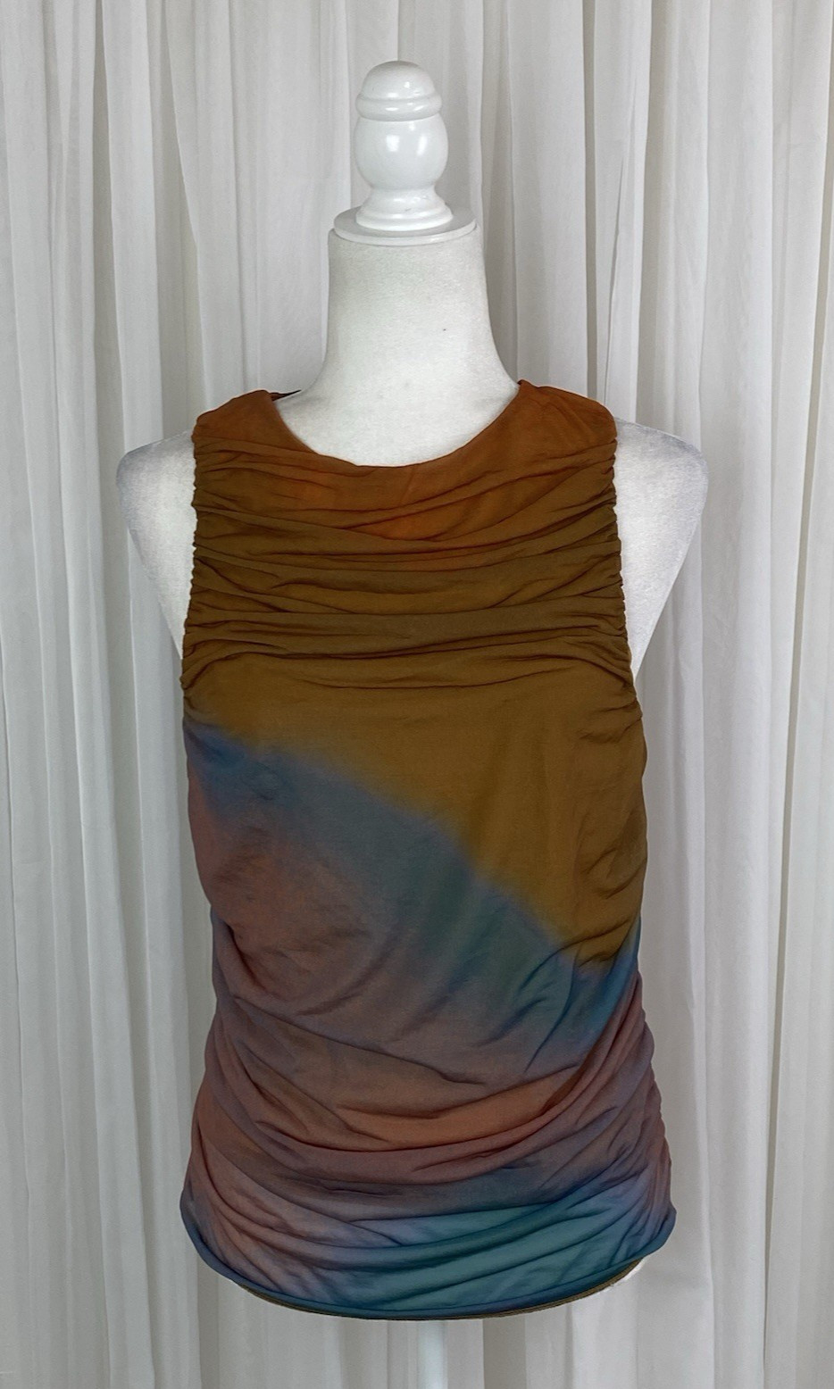 Topshop Women’s Sz Medium Sunset Ombré Ruched Side Mesh Tank Sleeveless Top
