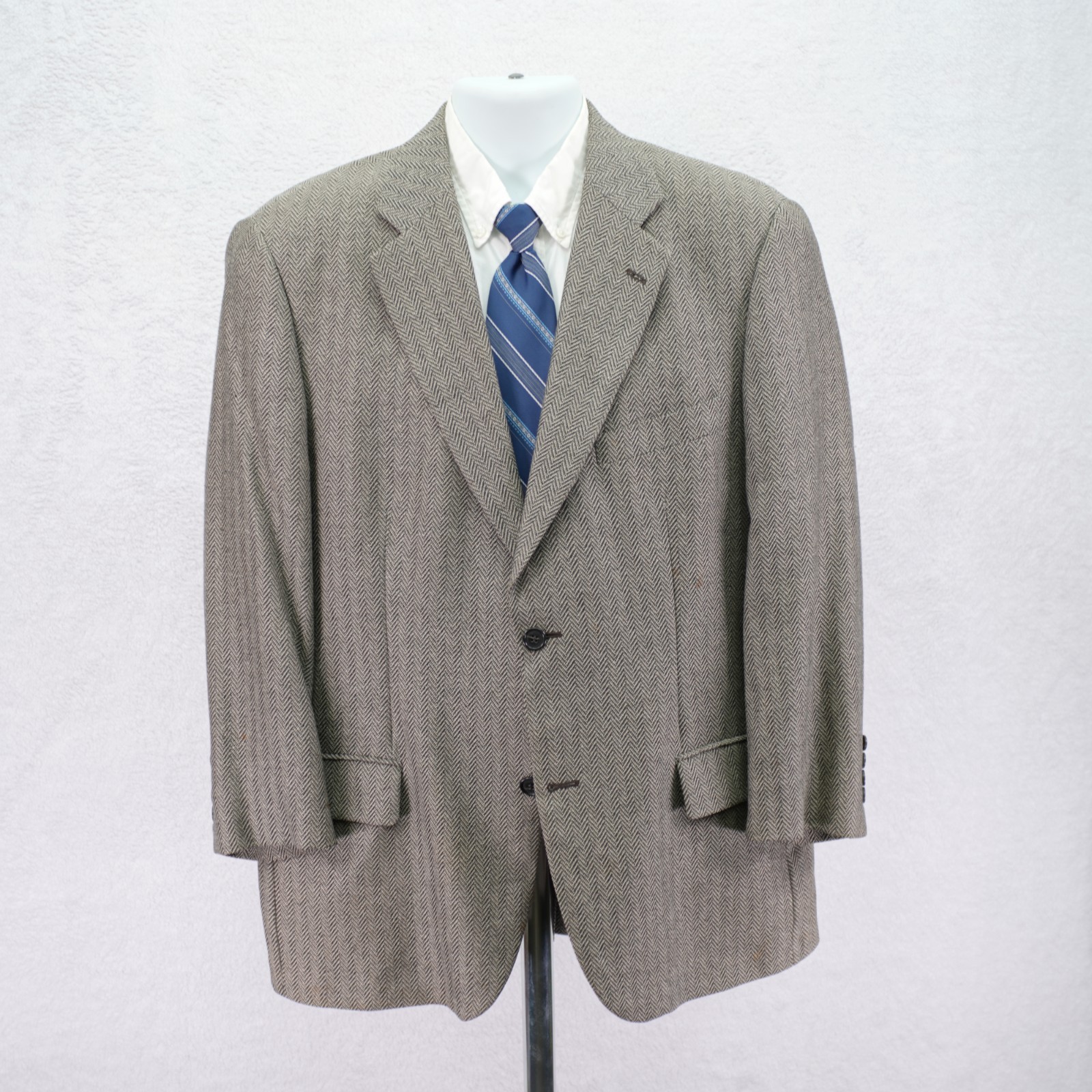 Paul Fredrick Textured Tweed Wool Silk Nylon Sport Coat Brown Herringbone 42R