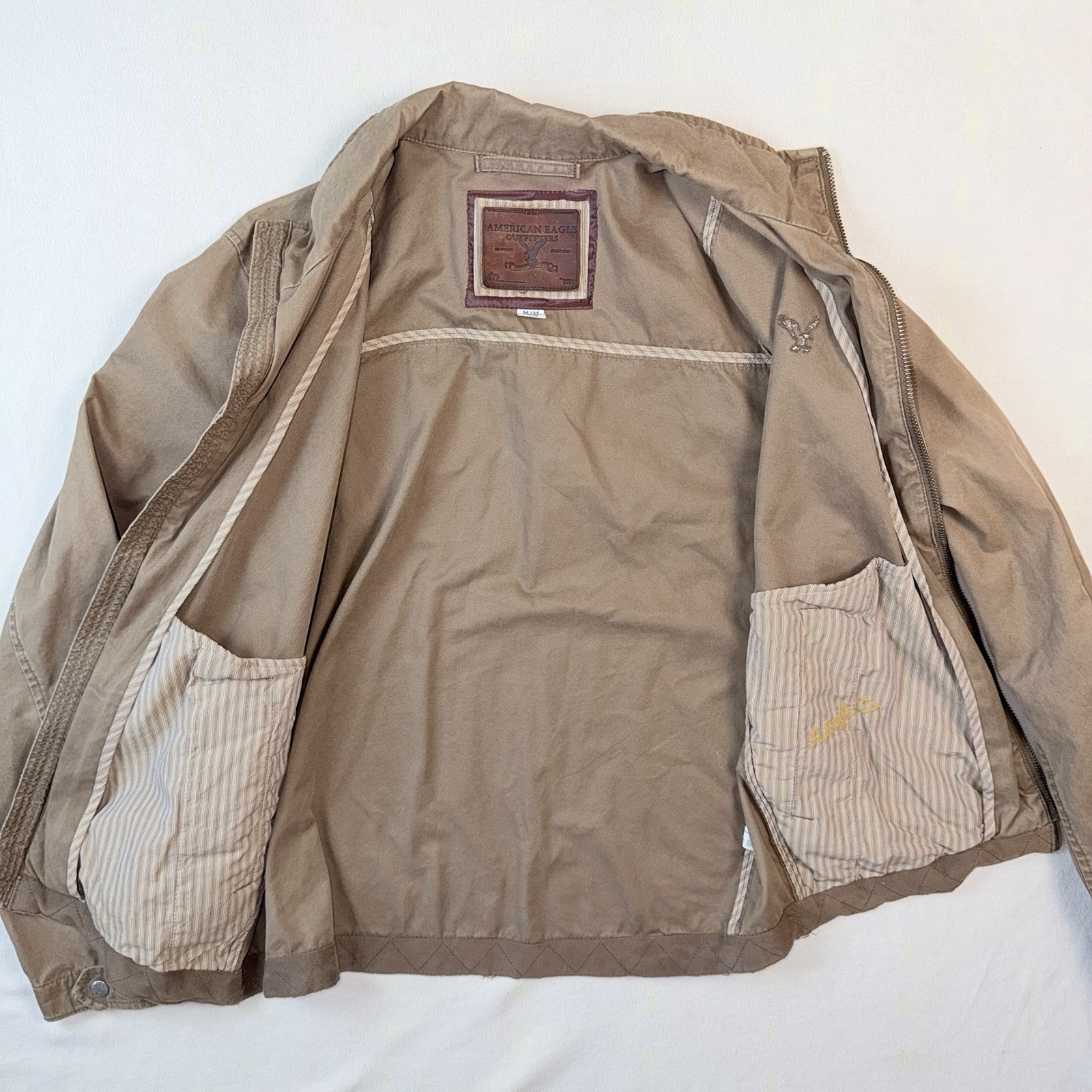 American Eagle Harrington Jacket Cotton Twill Men’s M Tan YKK Zip Front