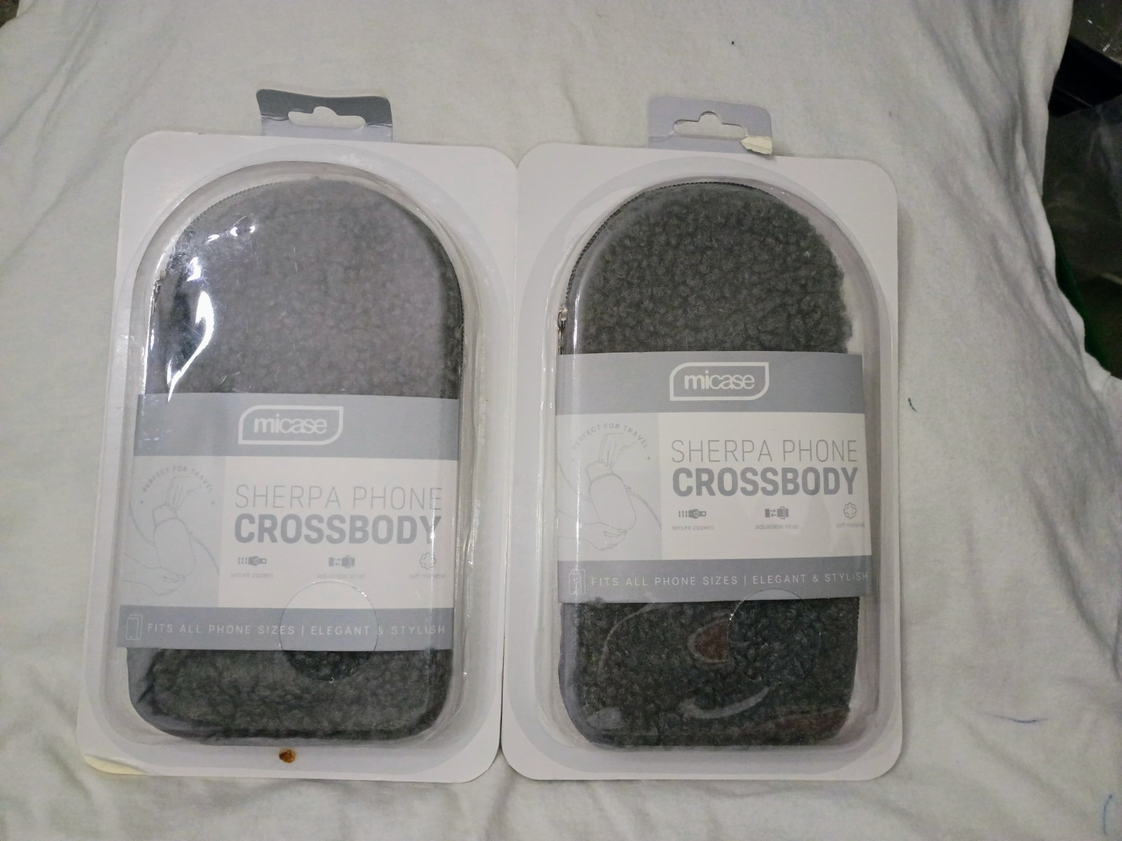 Micase Sherpa Phone Crossbody Bag 12x19cm Grey Soft Fluffy Lot Of 2