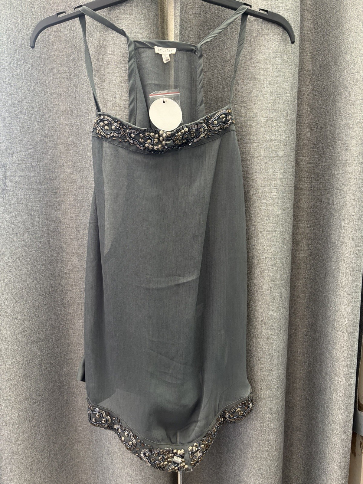 My Cezart Women’s S Gray Solid Spaghetti Strap Beaded Embroidered Camisole