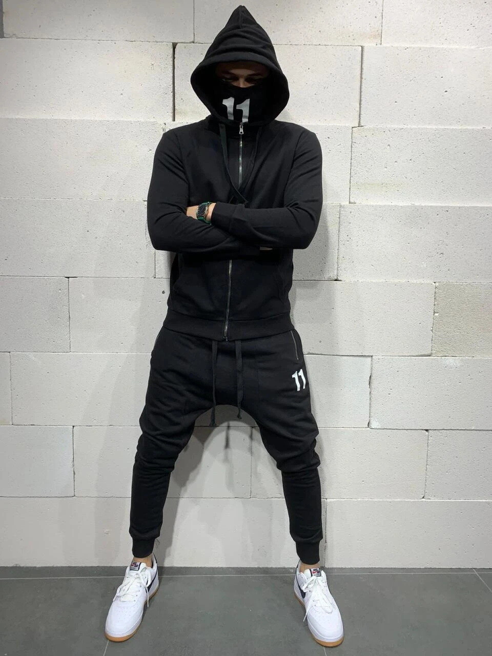Fashion Sport Tracksuit Suit Jogging Hoodie Sweatshirt Mask Jacket w/Jogger Pant