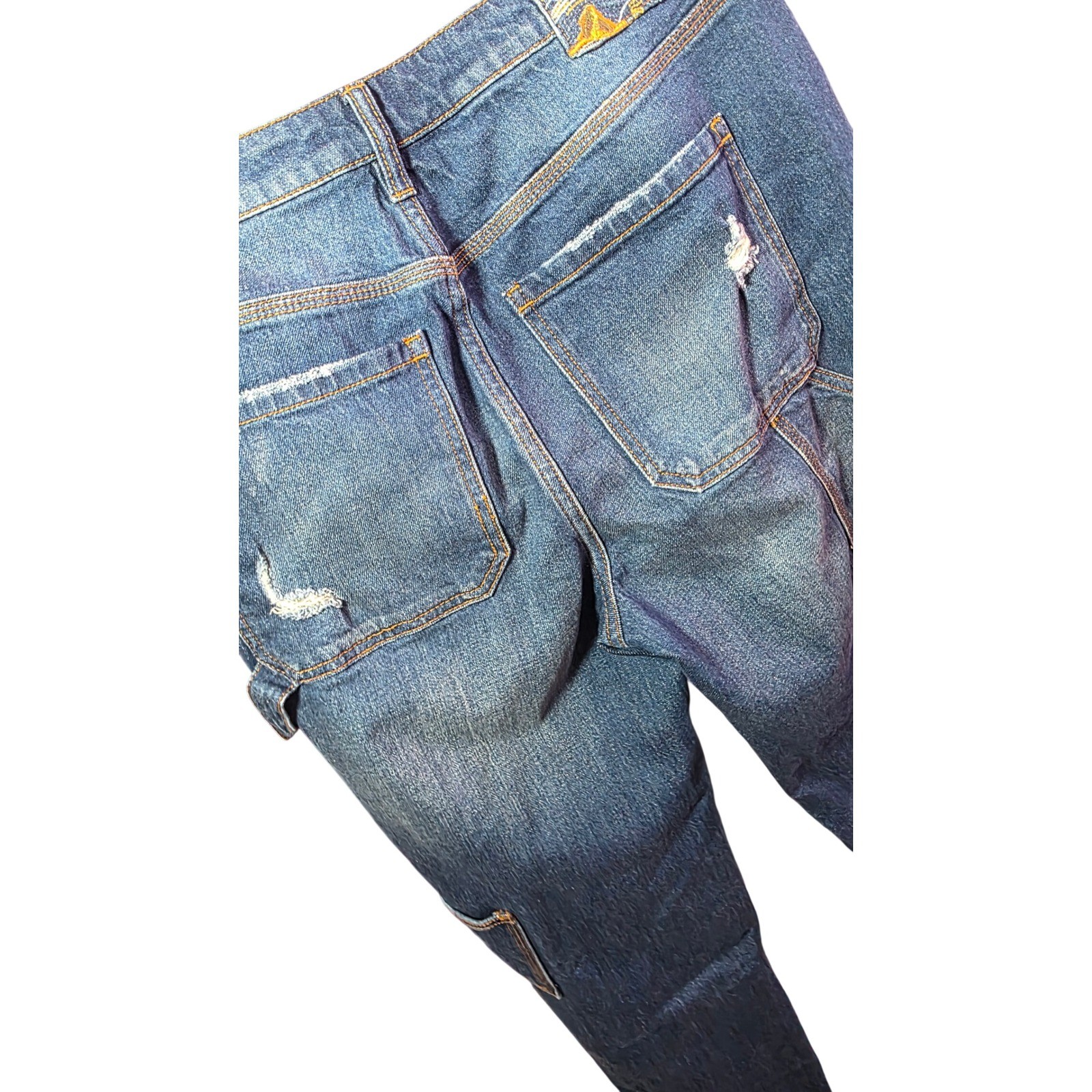 Cleo & Wolf Mens Distressed Carpenter Jeans High Rise Straight Leg Blue 31×32