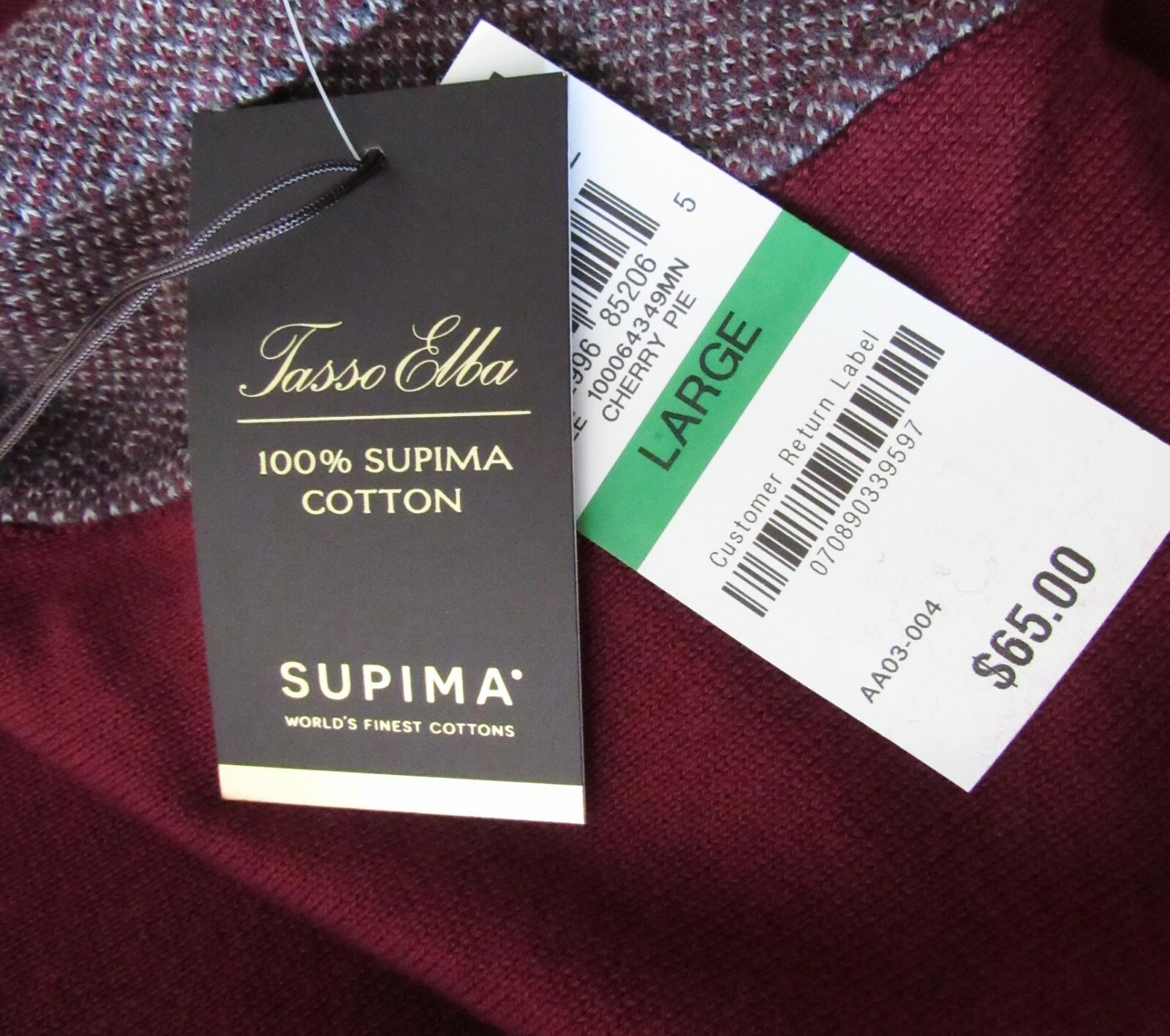 Tasso Elba Size L 100% Supima Cotton Collared Burgundy Sweater