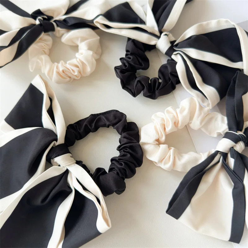 1Pc Fashion Solid Bow Ribbon Tassel Hair Scrunchies Elastic Hair Bands For Women