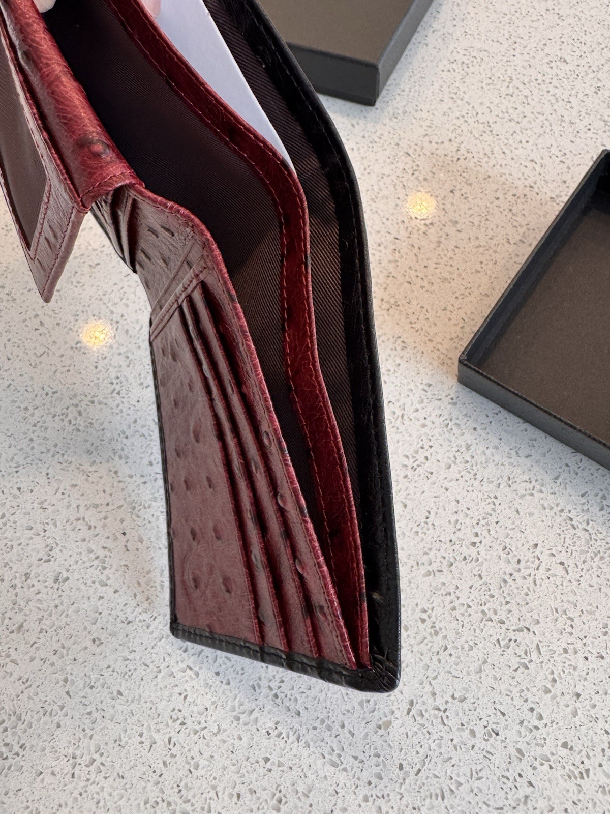 Genuine Ostrich Black Leather Bifold Wallet Mens Western Cowboy Country Handmade