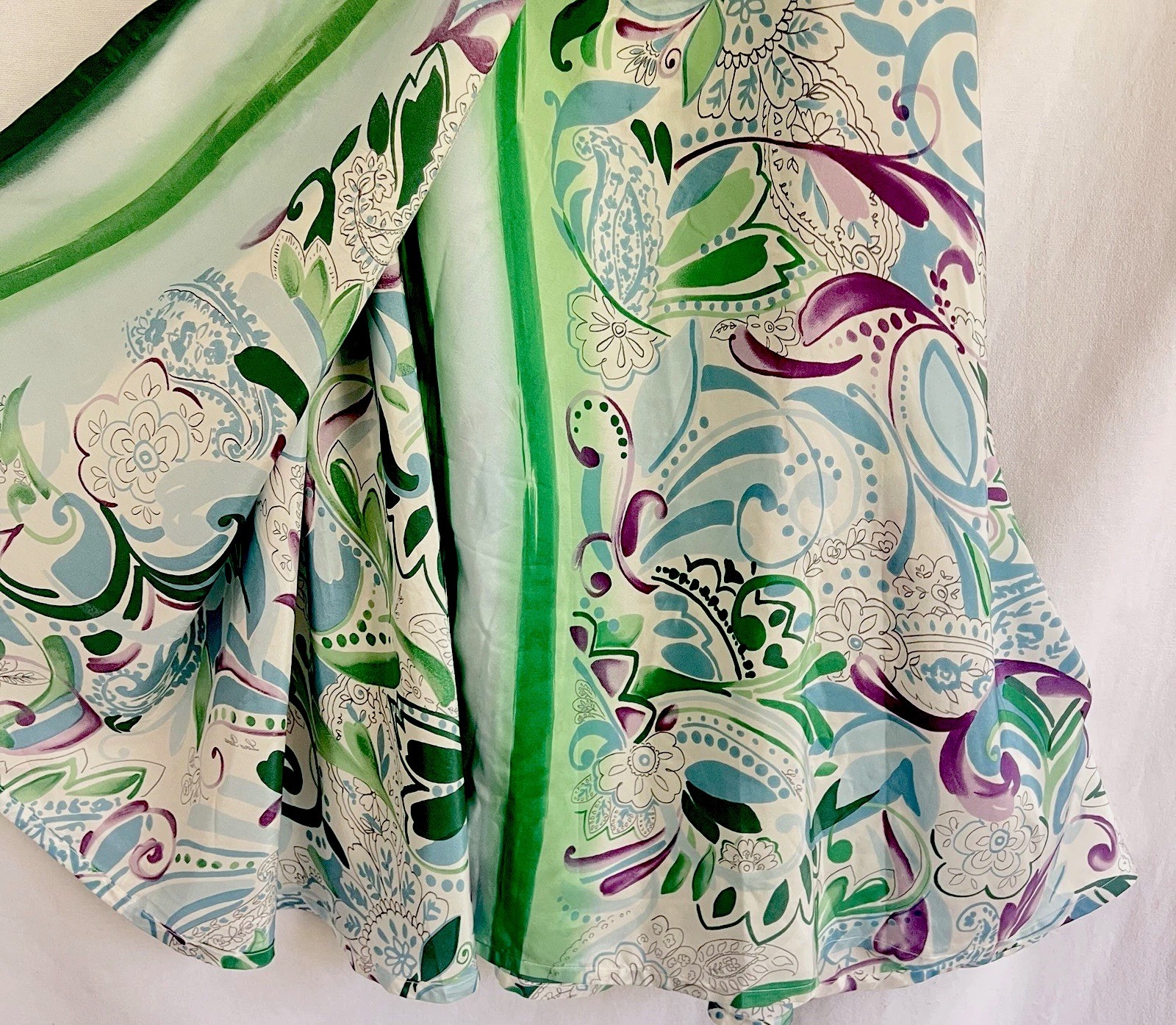 Loro Piana Silk Maxi Wrap Skirt Green Paisley Italy High Waist