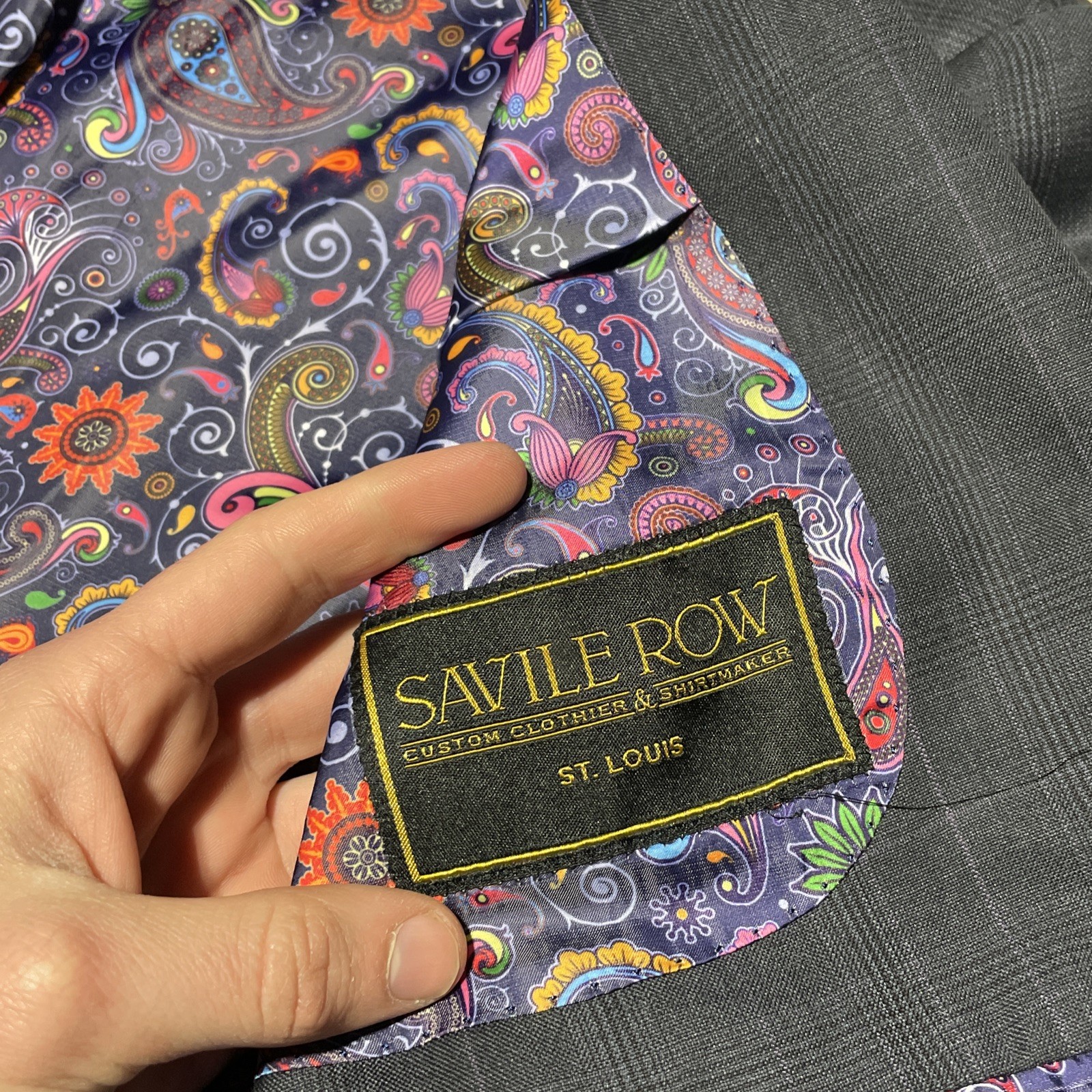 Savile Row Bespoke Grey Purple Plaid Wool Trevira Two-Piece Suit SZ L 36×29