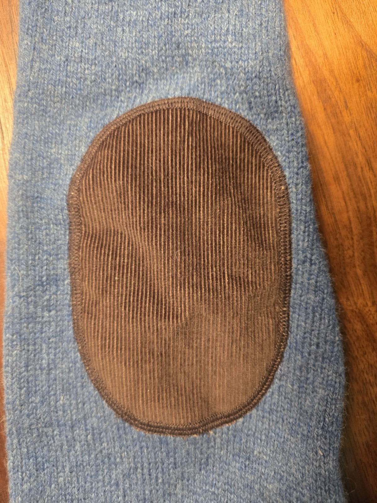 LL Bean Sweater Mens Medium Blue Shetland Wool Corduroy Elbow Patches 1/4 Zip