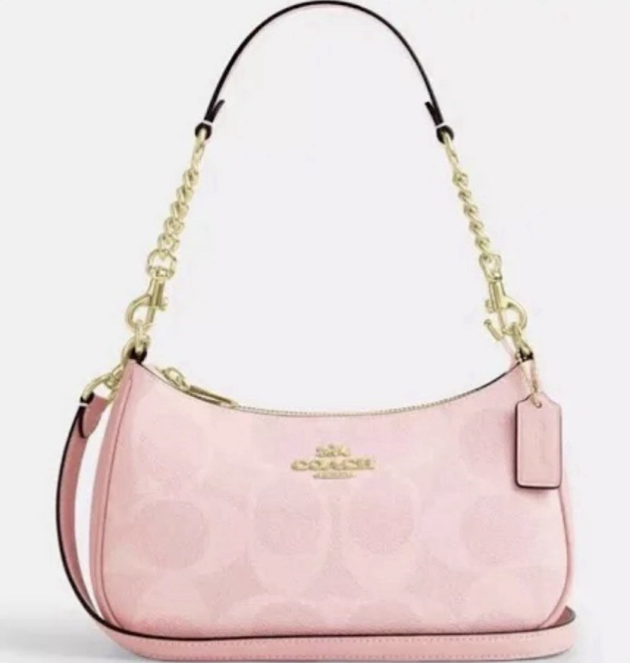 Coach Teri Shoulder Bag In Signature Canvas CAL51 Powder Pink NEW