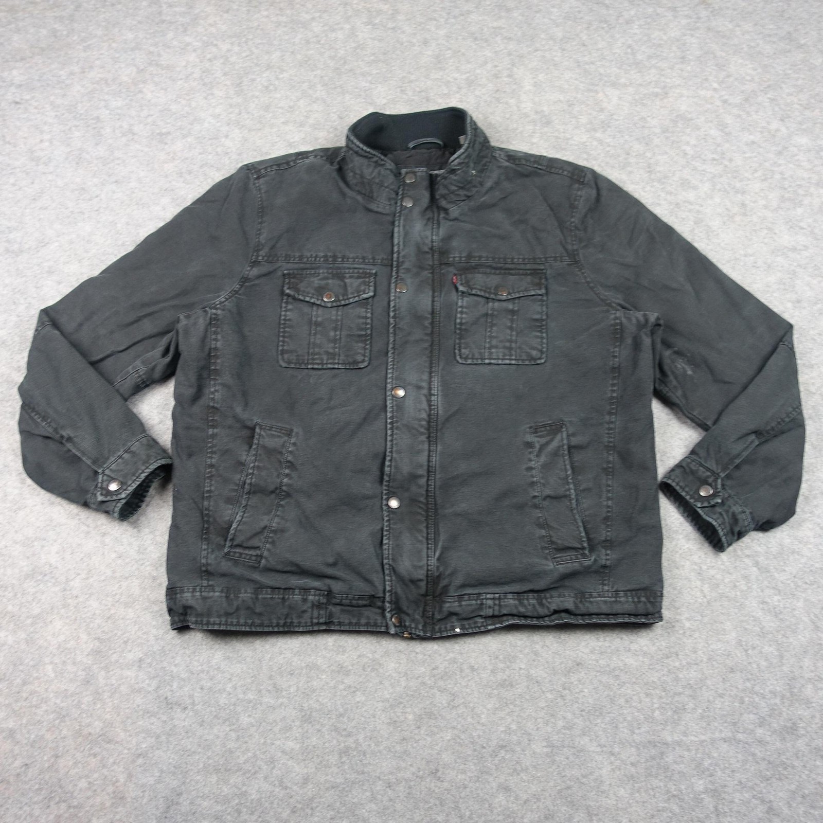 Levis Jacket Mens XL Gray Canvas Military Quilted Lined Insulated Zip Front VTG