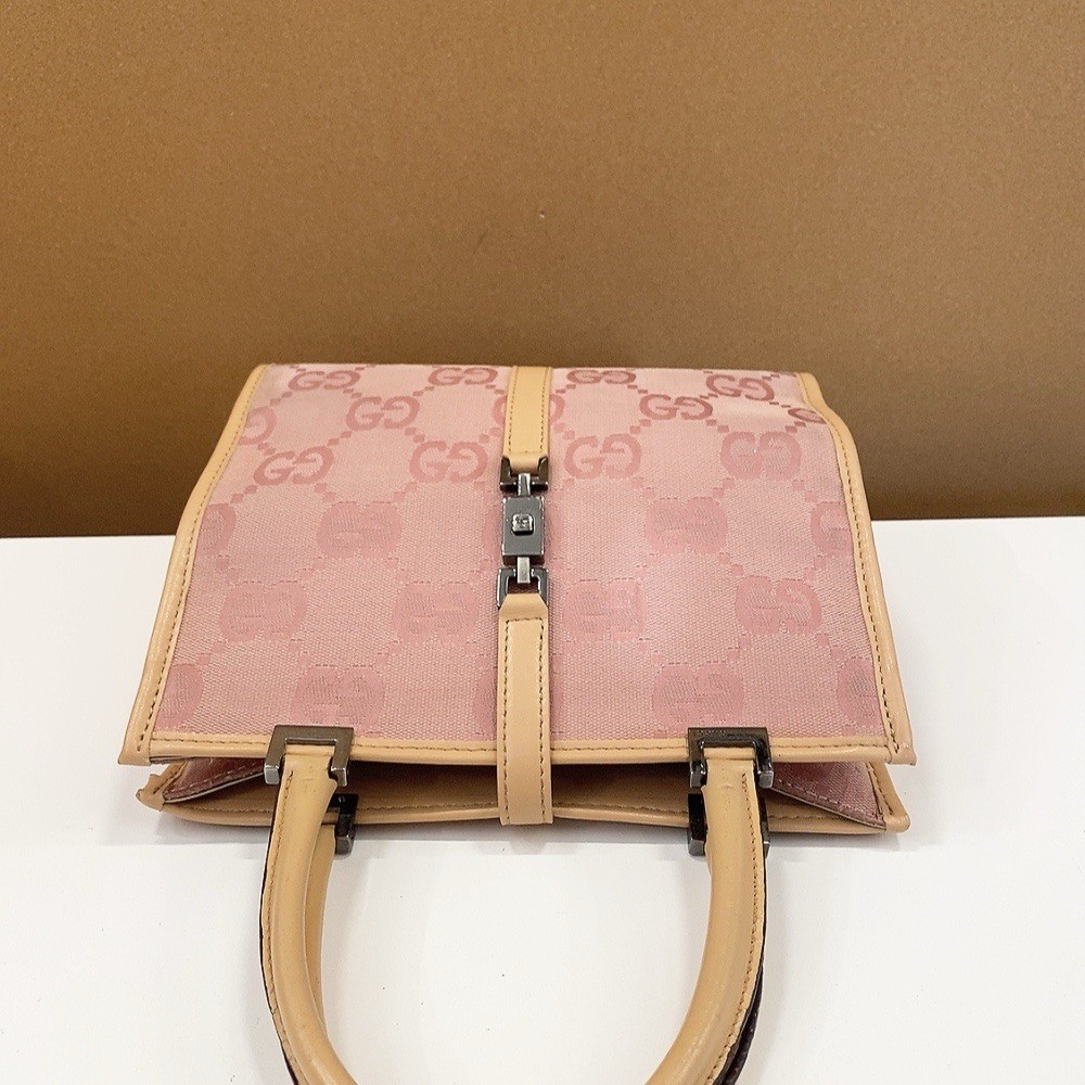 Authentic Vintage Gucci Pink GG Jackie Canvas Handbag Tote Top Handle Bag