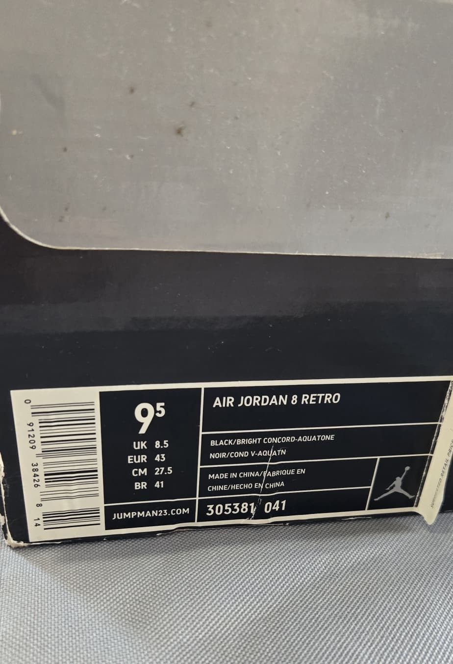 Air Jordan 8 Retro Black Bright Concord Aquatone Men’s US 9.5 UK 8.5 305381-041