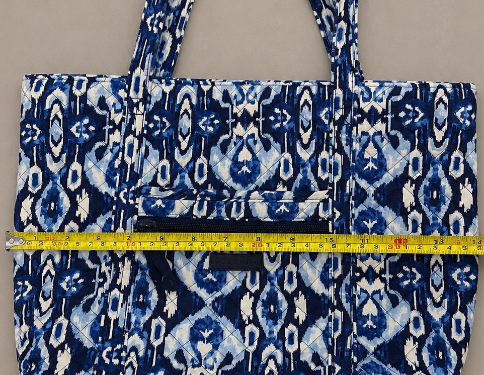 Vera Bradley White Blue Bandana cotton quilted tote, ikat, retired mid-2010s