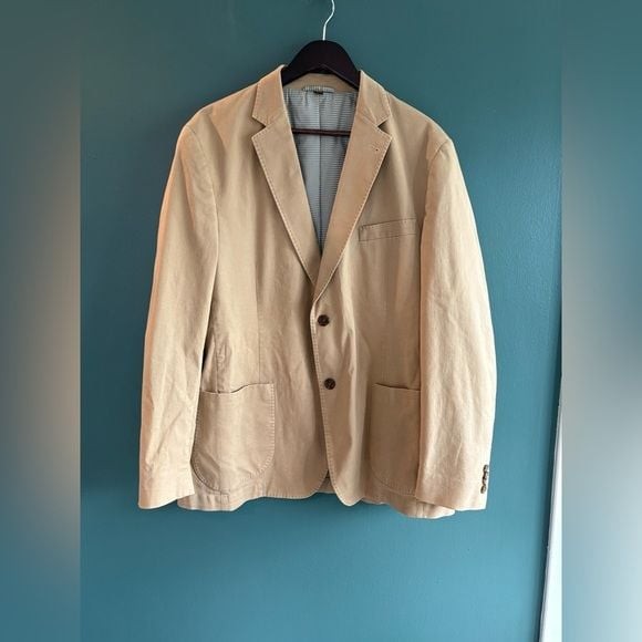 Kroon Men’s Casual Beige Cotton Sport Coat Classic Two-Button Blazer preppy 42R