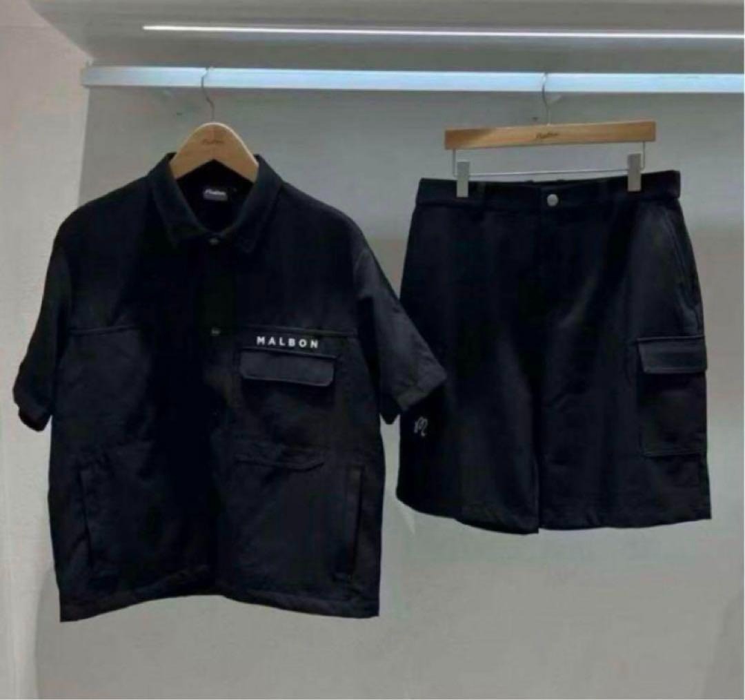 2025 Men’s Malbon Golf Jacket Black M〜XXL Full Zip Hooded Jacket and Shorts Set