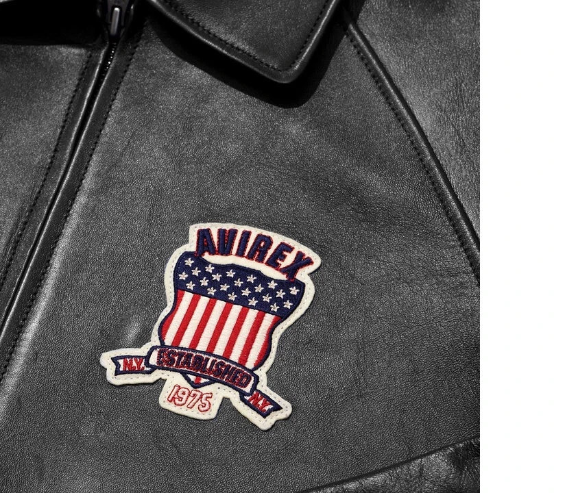 Avirex Men’s Real Leather Jacket Sheepskin Flight Bomber American Varsity Jacket