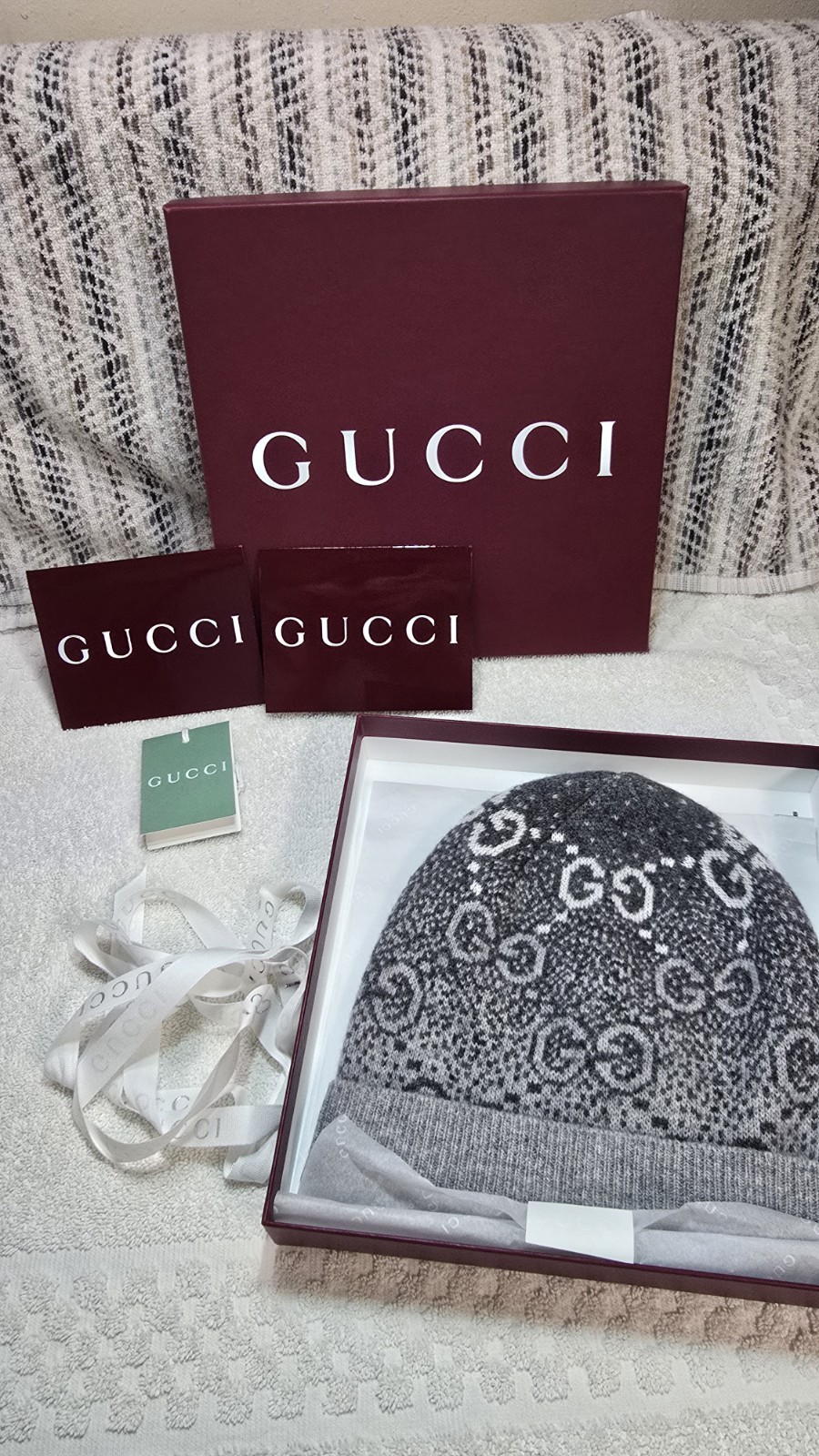 Authentic Gucci Grey GG Wool Beanie New w/ Tags Size M. See Item description.