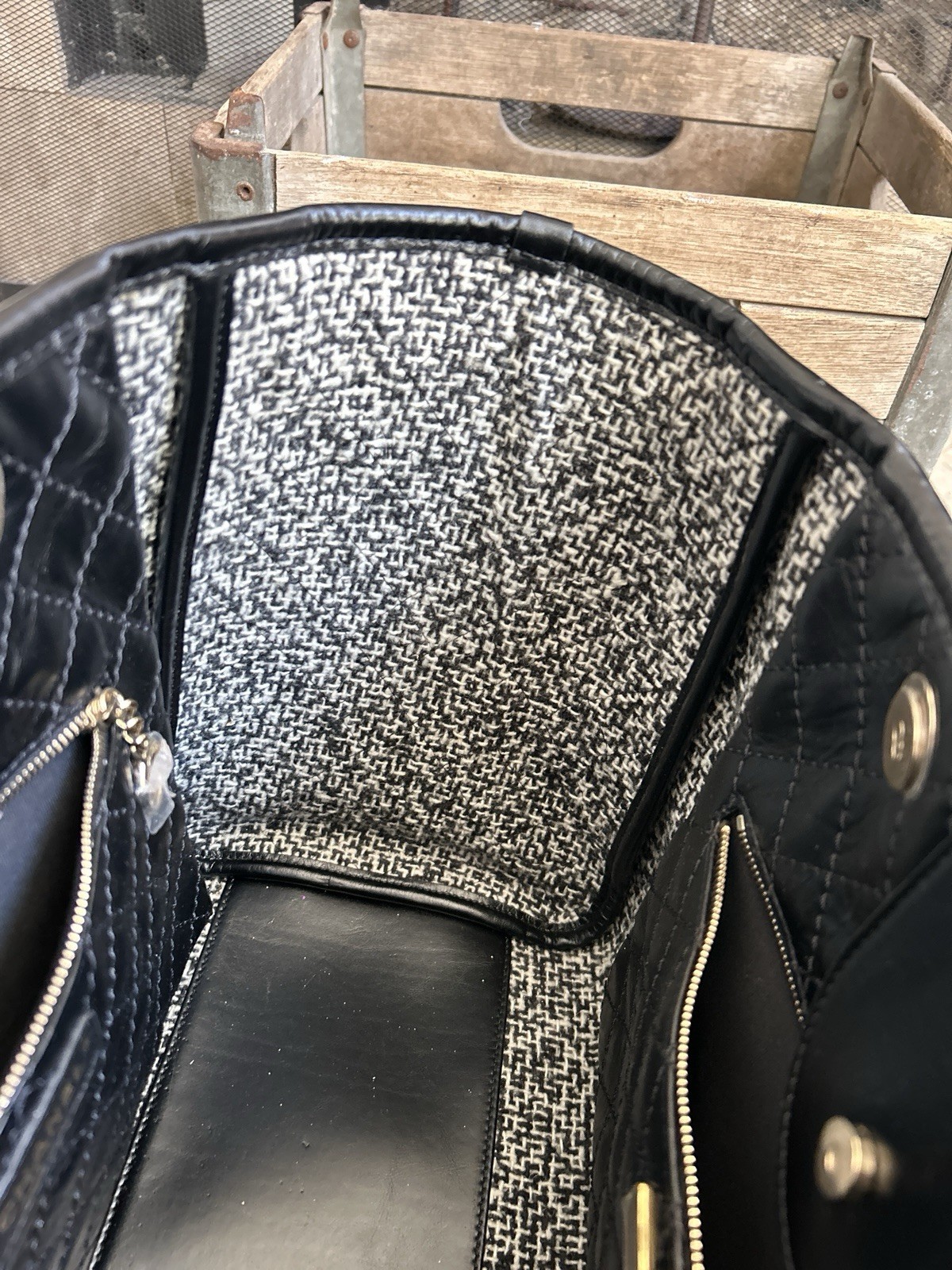 CHANEL Deauville leather & tweed handbag shopping tote – black & white