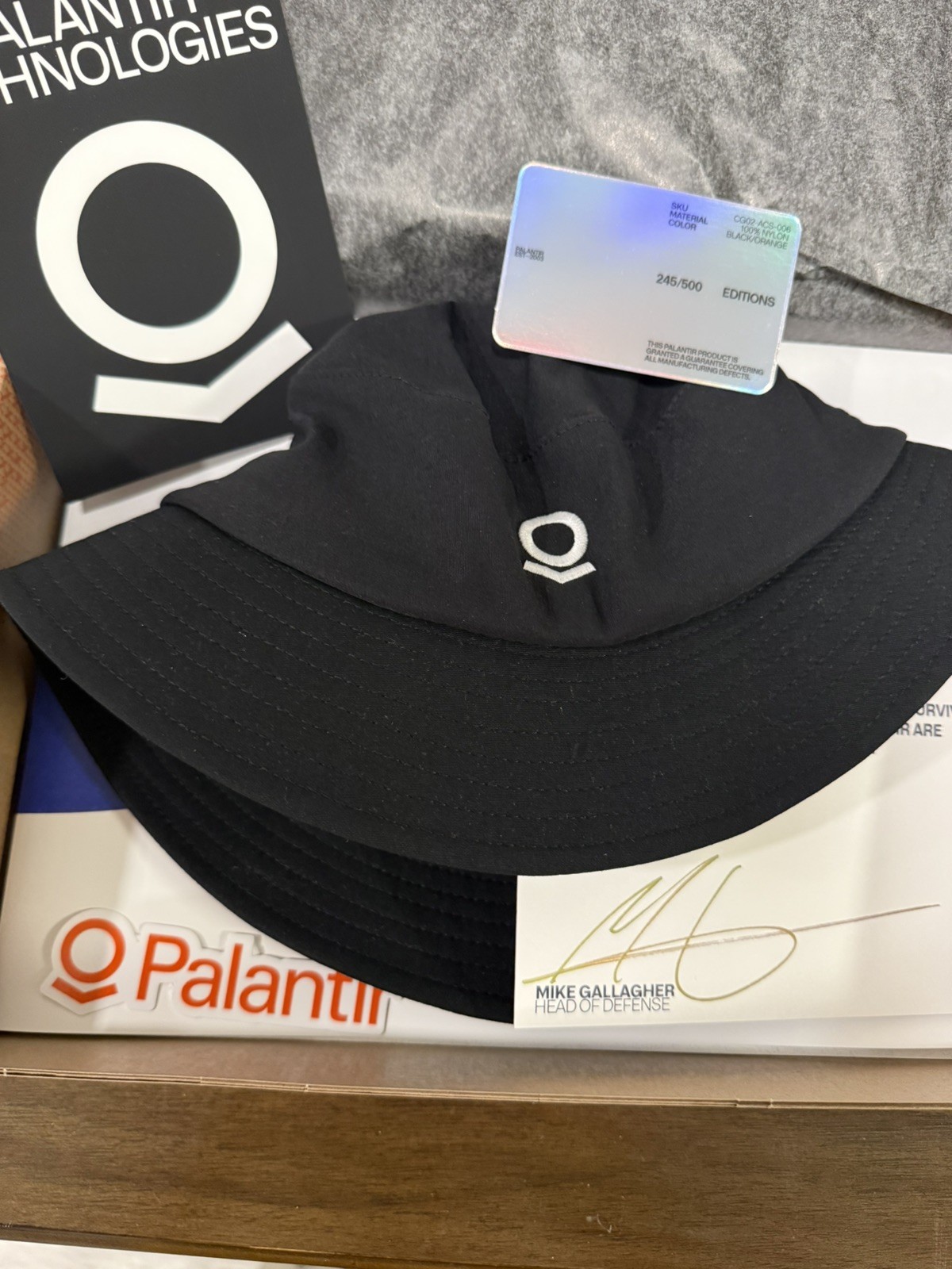 Palantir Performance Bucket Hat Black LE of 500 with Signature Card