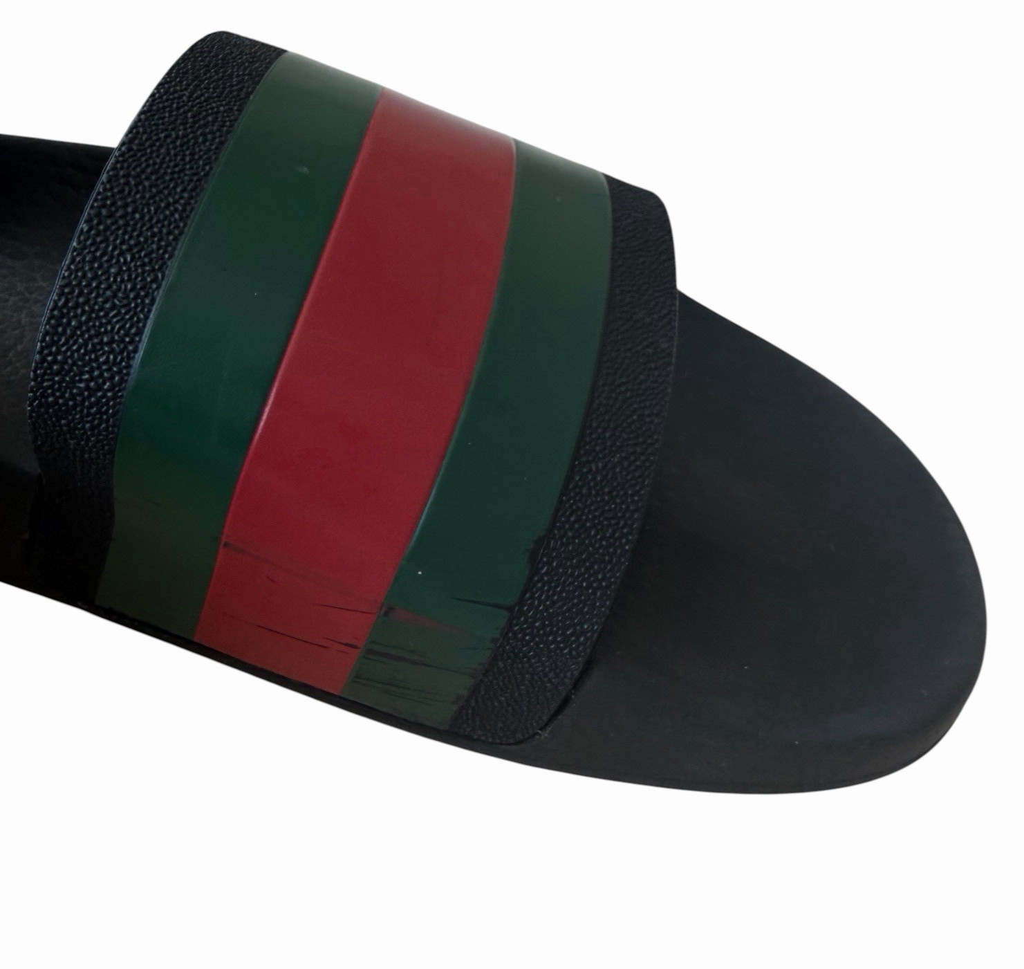 Gucci Web Rubber Slide Sandals Mens 9 Black Green Red Stripe Beach Pool READ