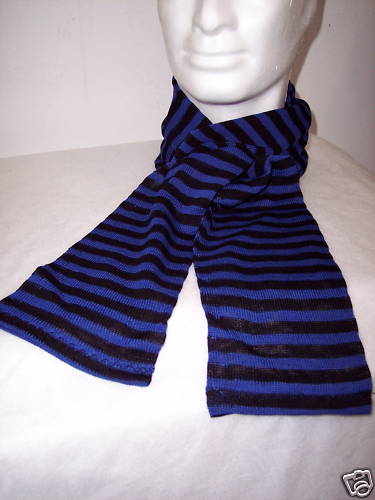 BLACK-BLUE 100% Cotton Makò Striped Single Scarf