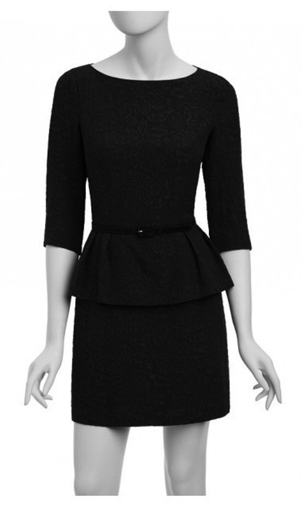NANETTE LEPORE Navy Silk Tonal Jacquard Disco Jazz Peplum Dress ~ SZ 2