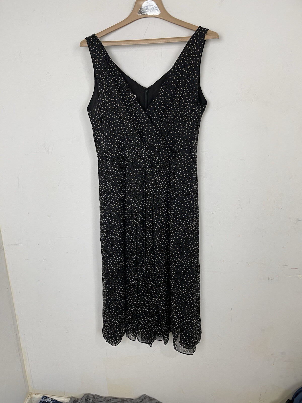 Talbots Women Dress 10 Petite Black Silk Polka Dot Retro Rockabilly Wrap Vintage