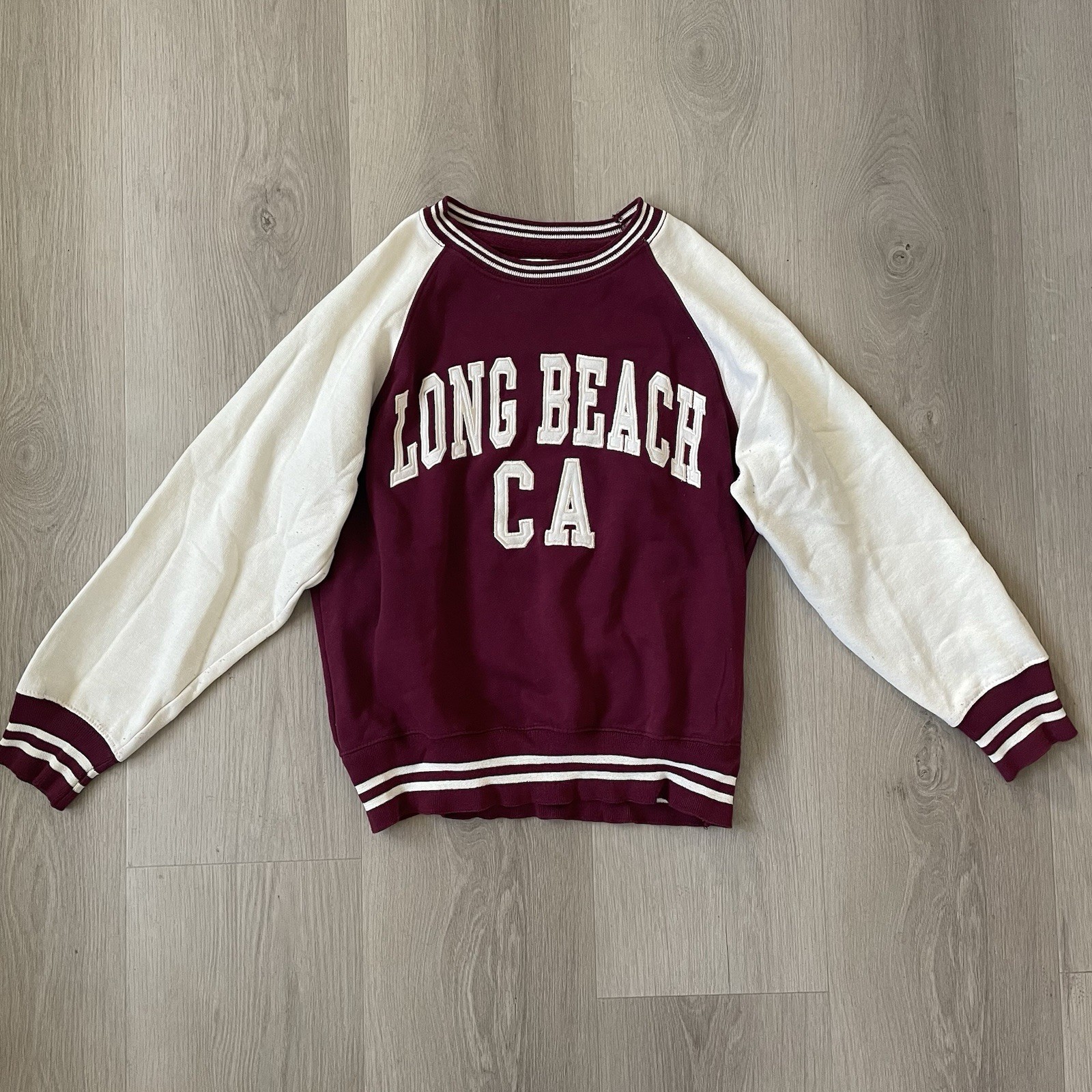 New York Popular Size S Sweatshirt Maroon White Long Beach Preppy Collegiate
