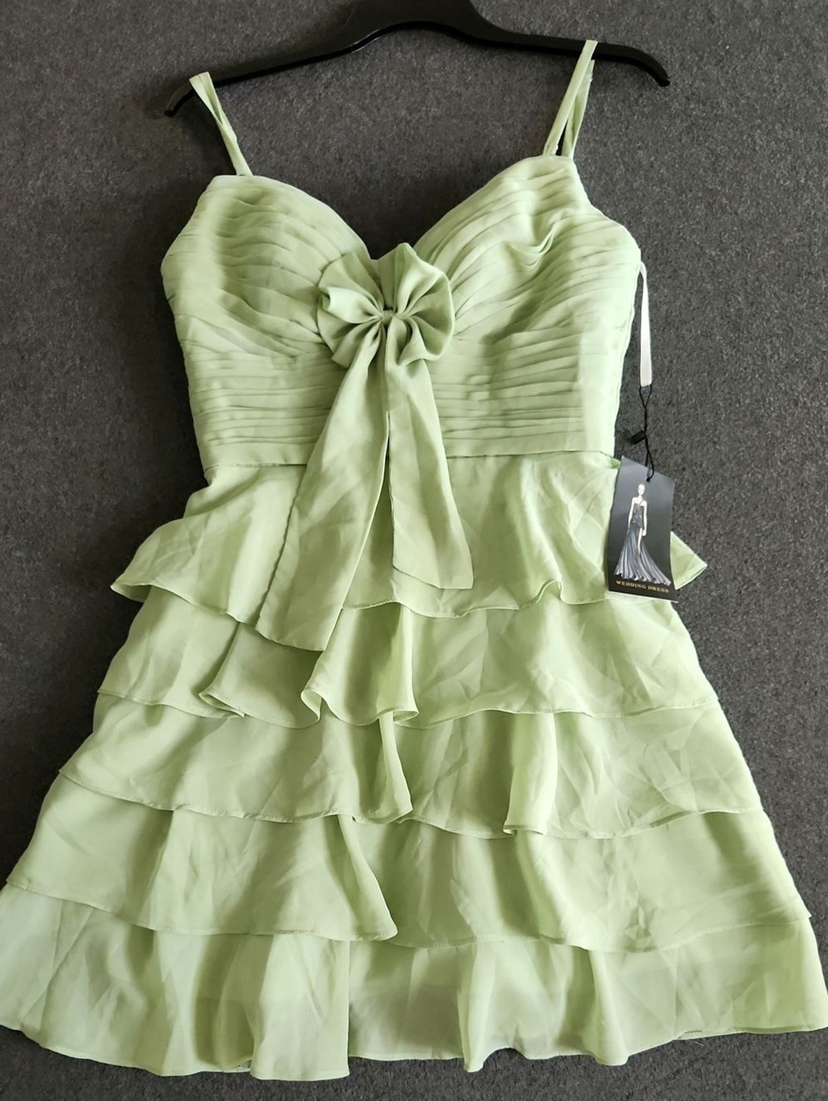 NEW Women’s Lime Green Chiffon Tiered Mini Dress Adjustable Staps Size 9 Wedding