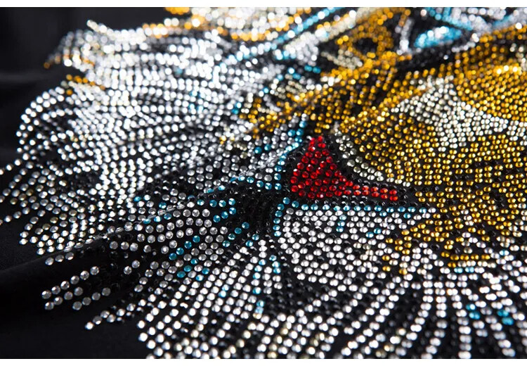 New Fashion Tiger Rhinestones Summer Short Sleeve Luxury Men Designer T-Shirt