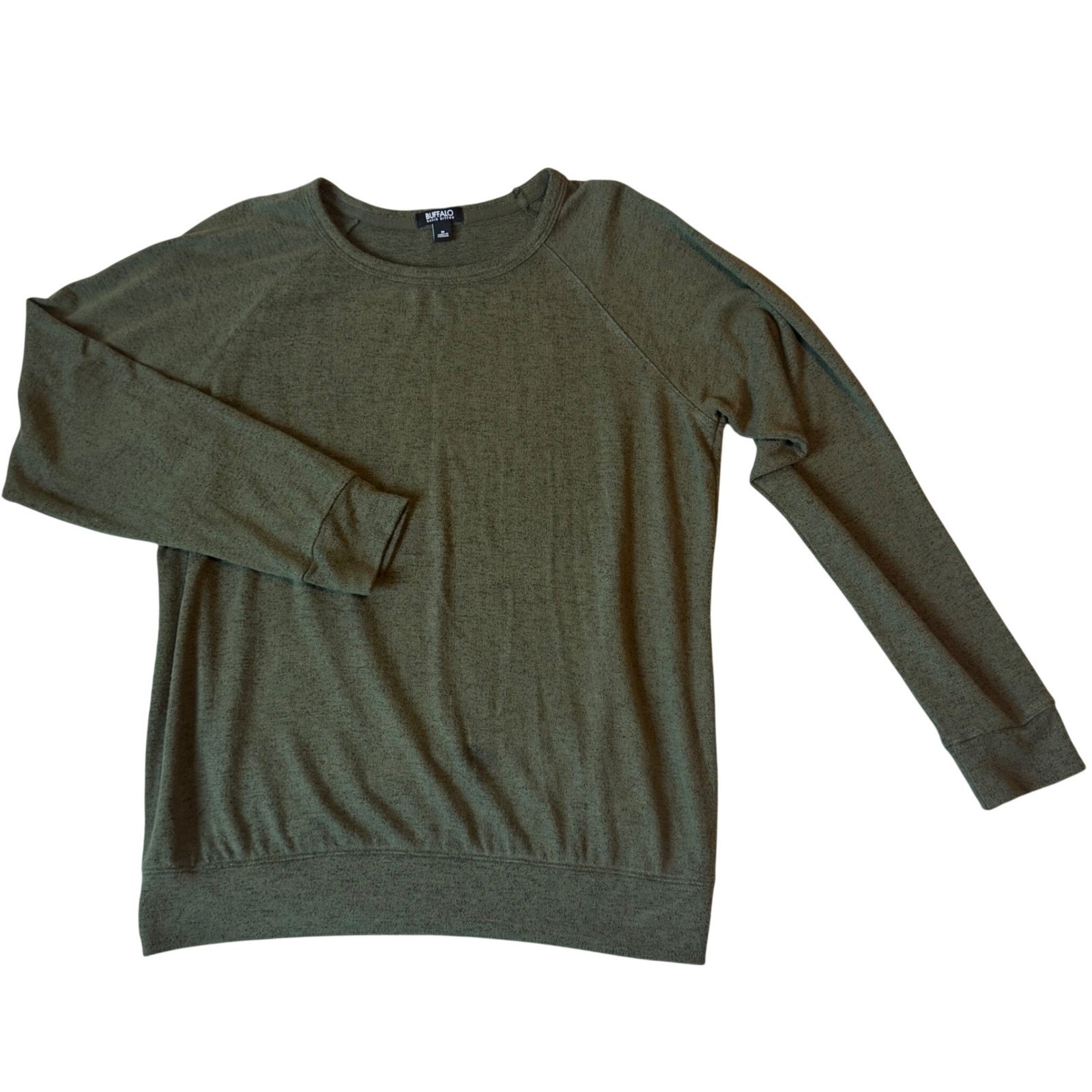 Buffalo David Bitton Womens Raglan Pullover Top Olive Green Marl Size M 0258