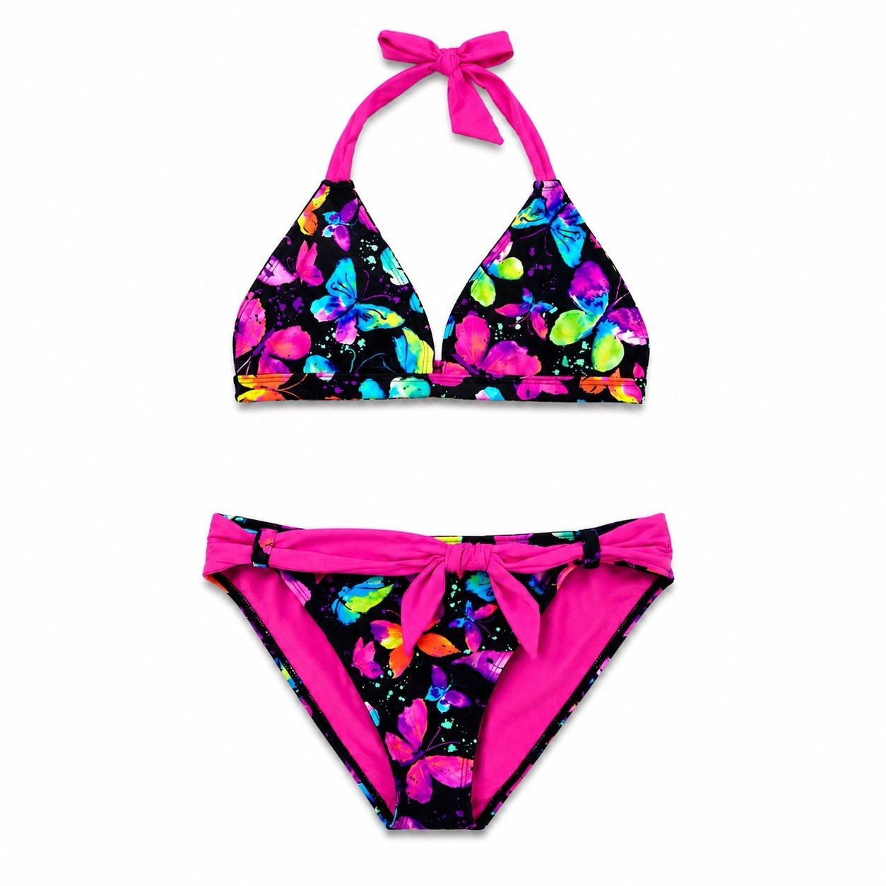 Angel Beach Teens 16 2pc Bikini Set Halter Triangle Top Bikini Bottom Pink