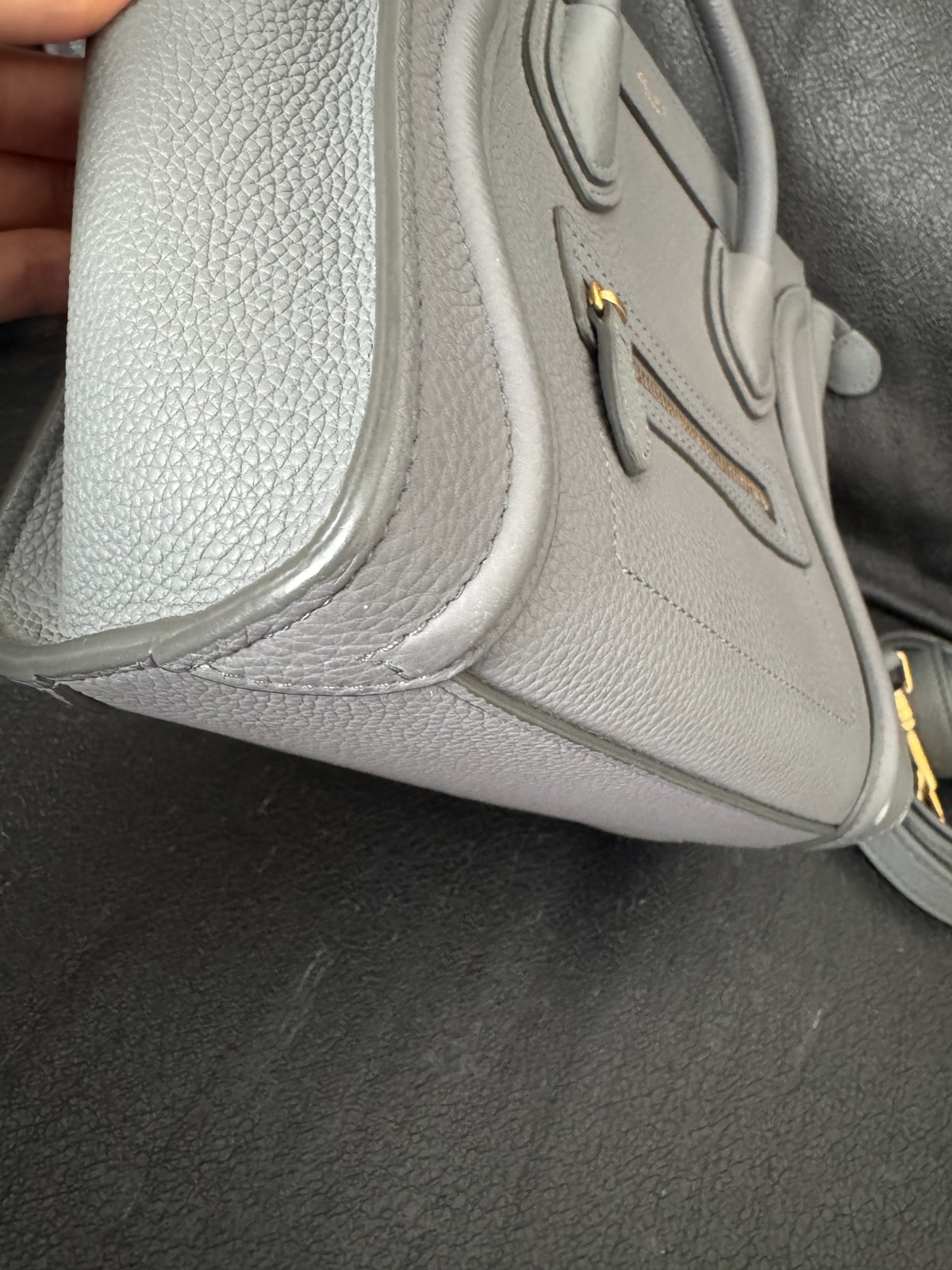 CELINE Luggage Nano Shopper Shoulder Bag Purse Handbag Calf Leather Grey Gold HW