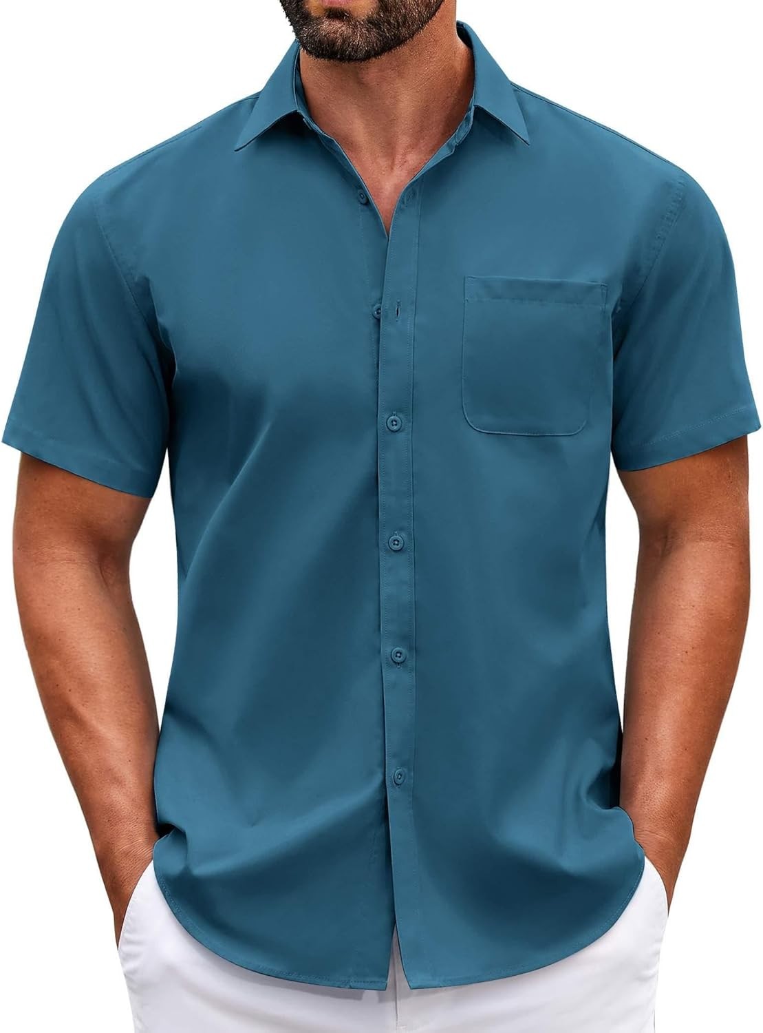 Mens Short Sleeve Casual Button Down Shirts Summer Untucked Dress Shirts